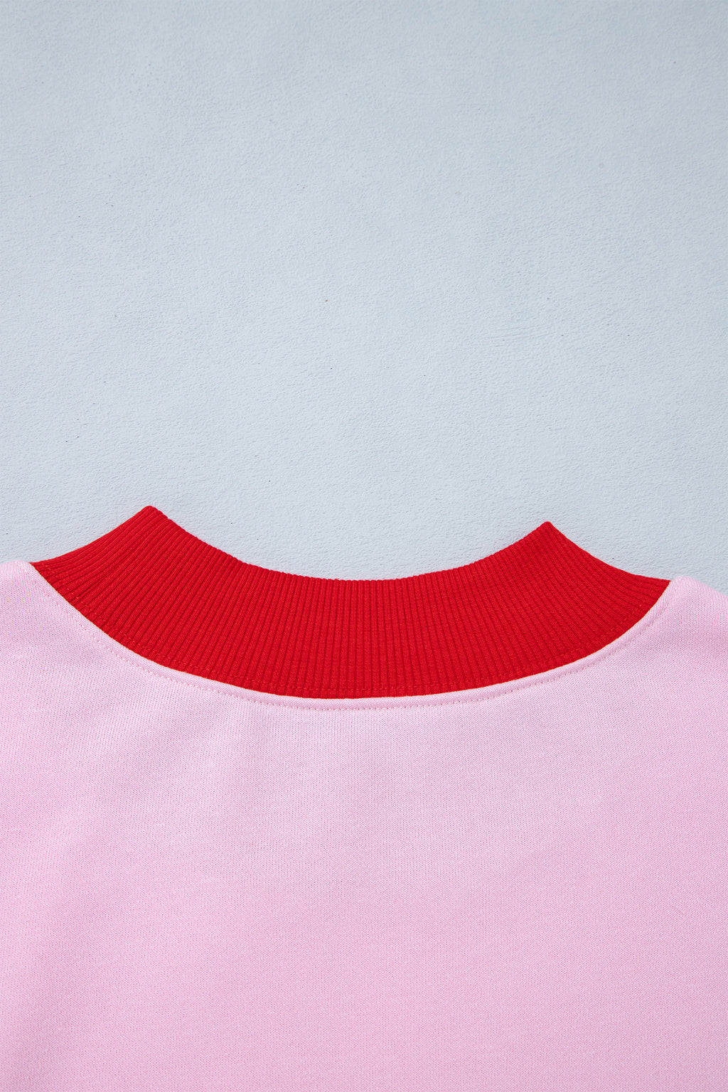 Pink Colorblock Trim Crewneck Long Sleeve Pullover Sweatshirt