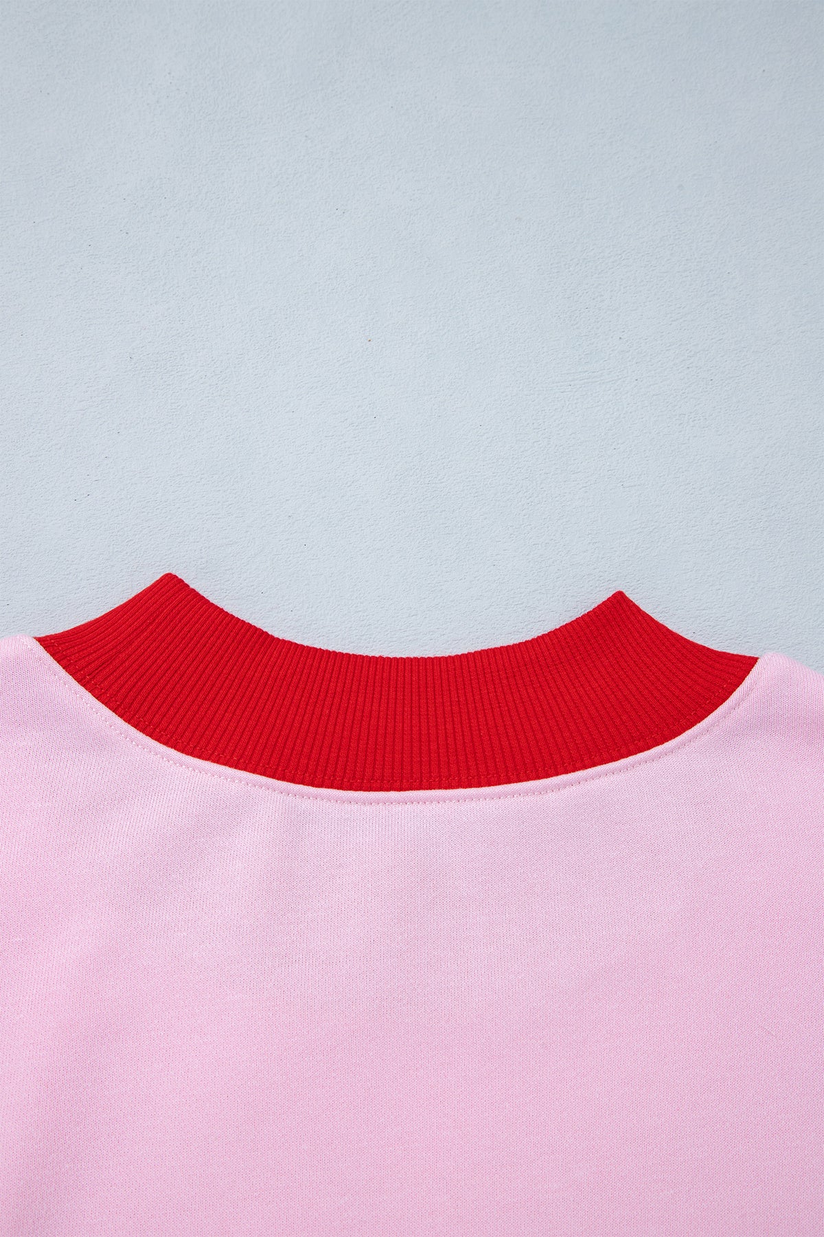 Pink Colorblock Trim Crewneck Long Sleeve Pullover Sweatshirt