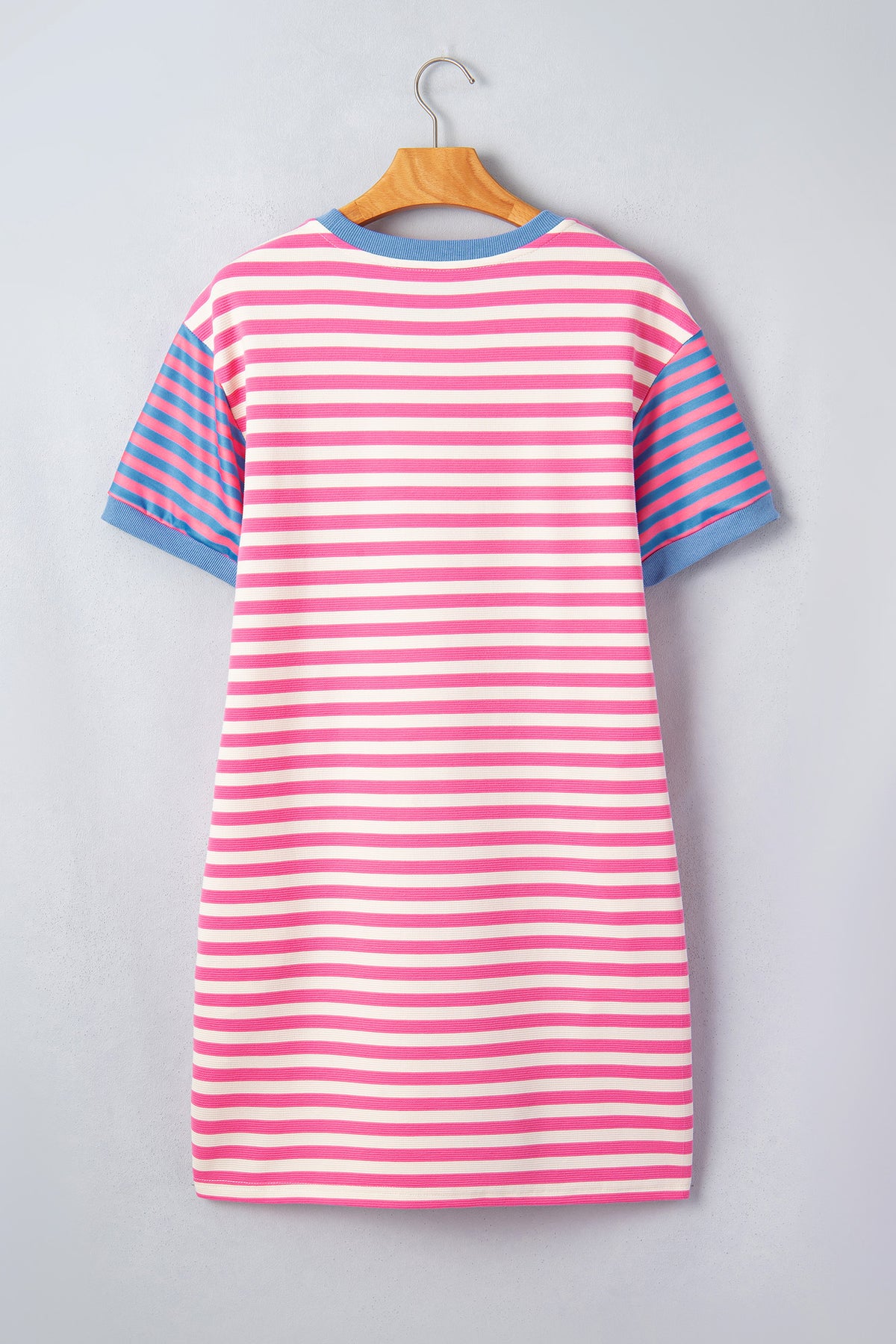 Pink Stripe Contrast Patchwork Short Sleeve T Shirt Shift Dress