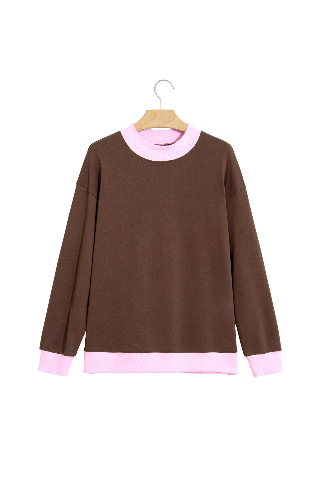 Pink Colorblock Trim Crewneck Long Sleeve Pullover Sweatshirt
