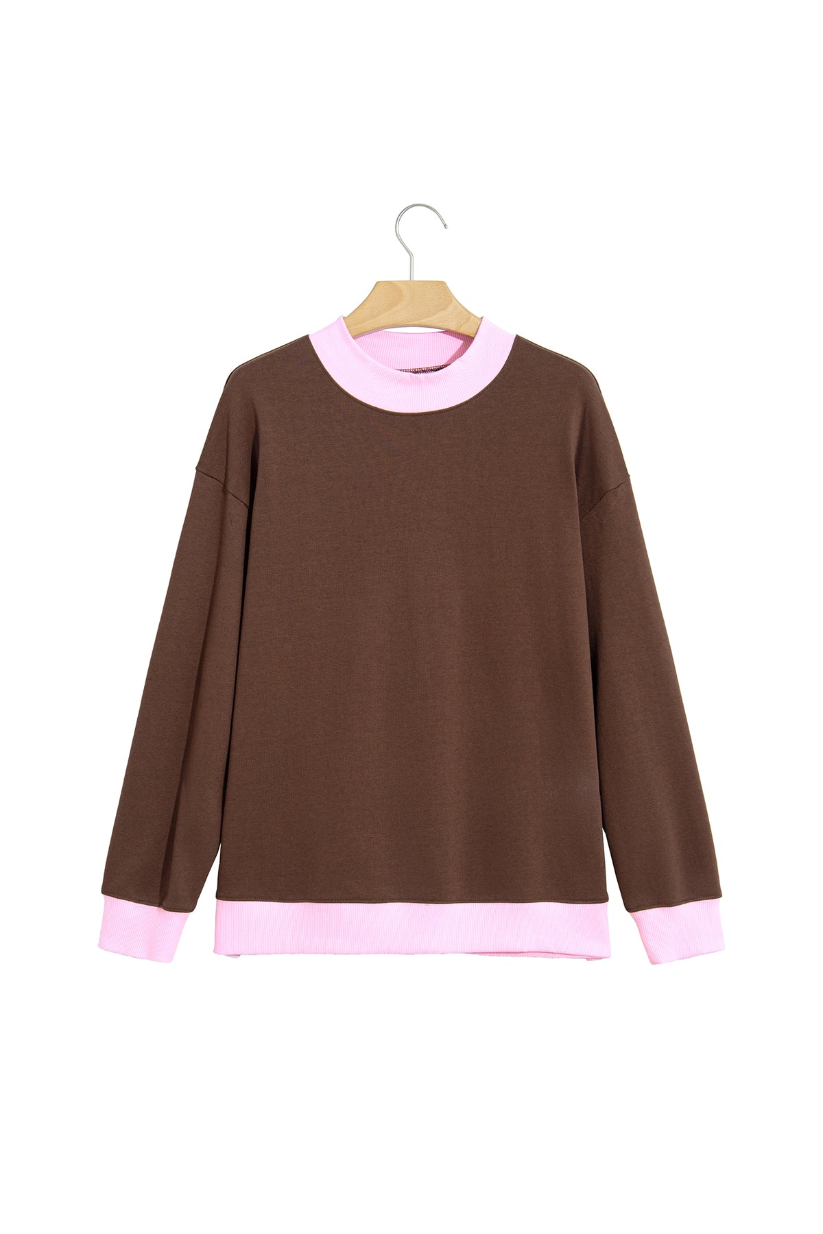 Pink Colorblock Trim Crewneck Long Sleeve Pullover Sweatshirt