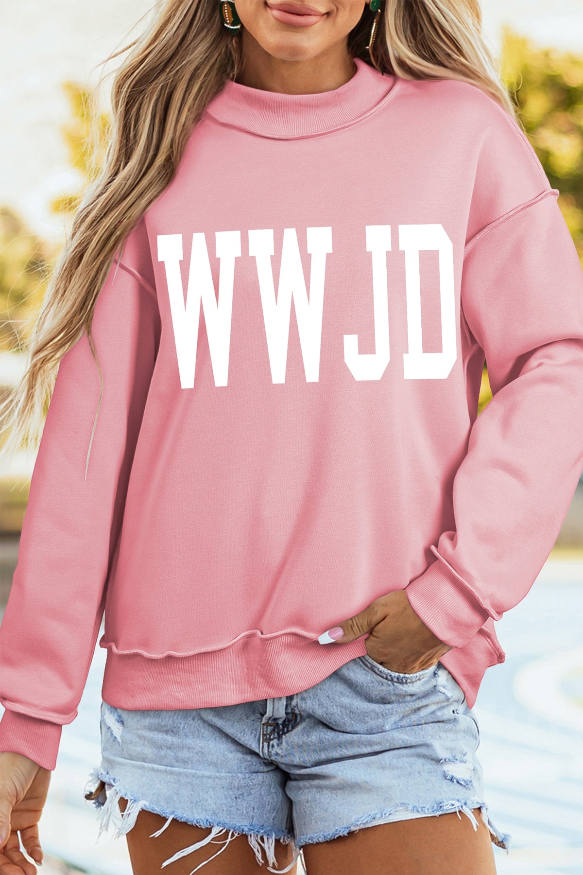 Light Pink WWJD/ AMEN Double Side Printed Reversible Sweatshirt