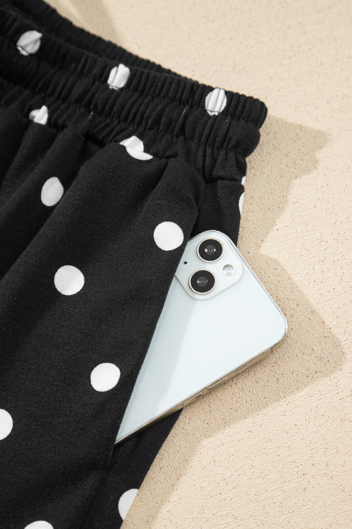 Black Polka Dot Half Sleeve Loose Top Elastic Waist Casual Pants Set