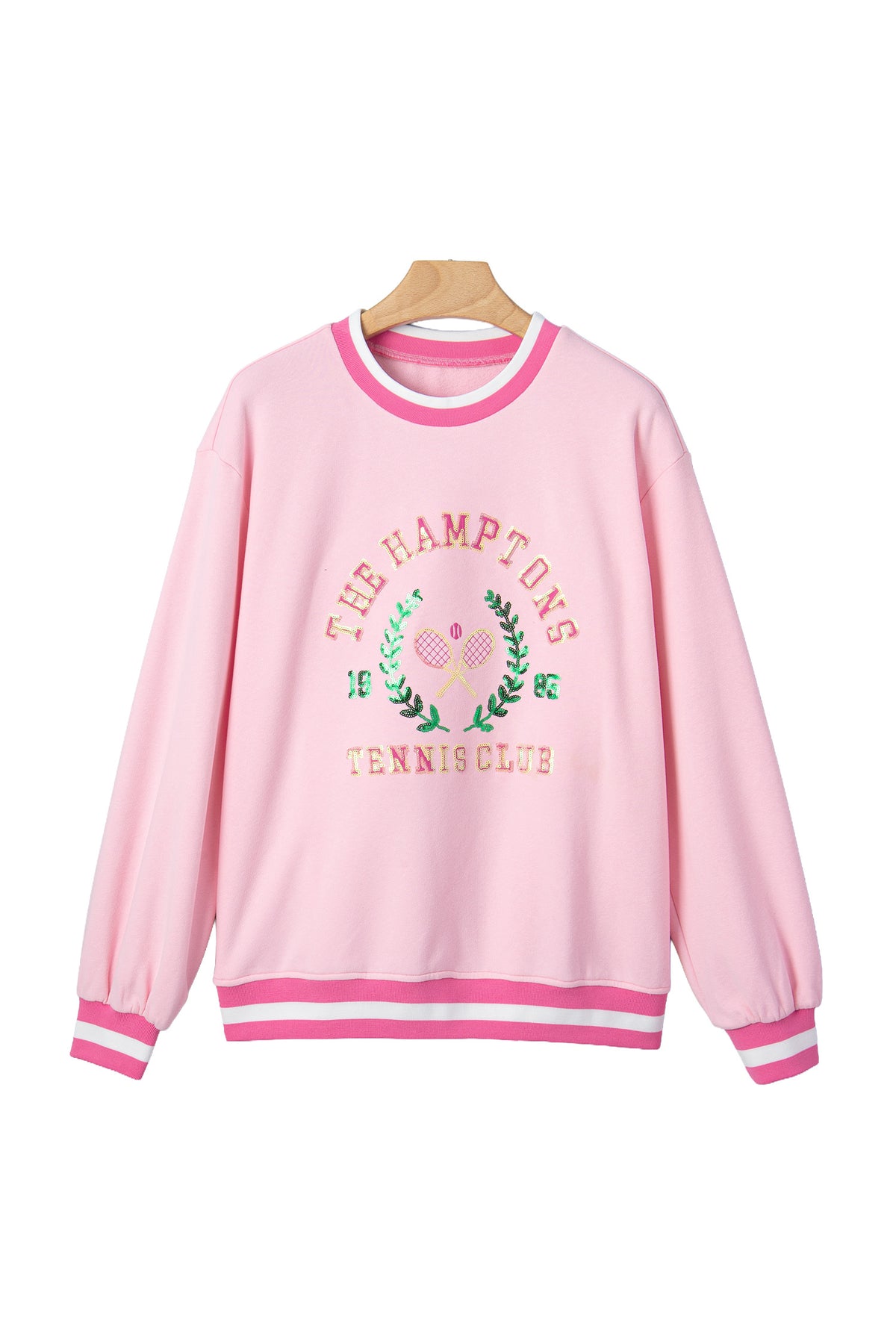 Pink Embroidered Tennis Pullover Sweatshirt