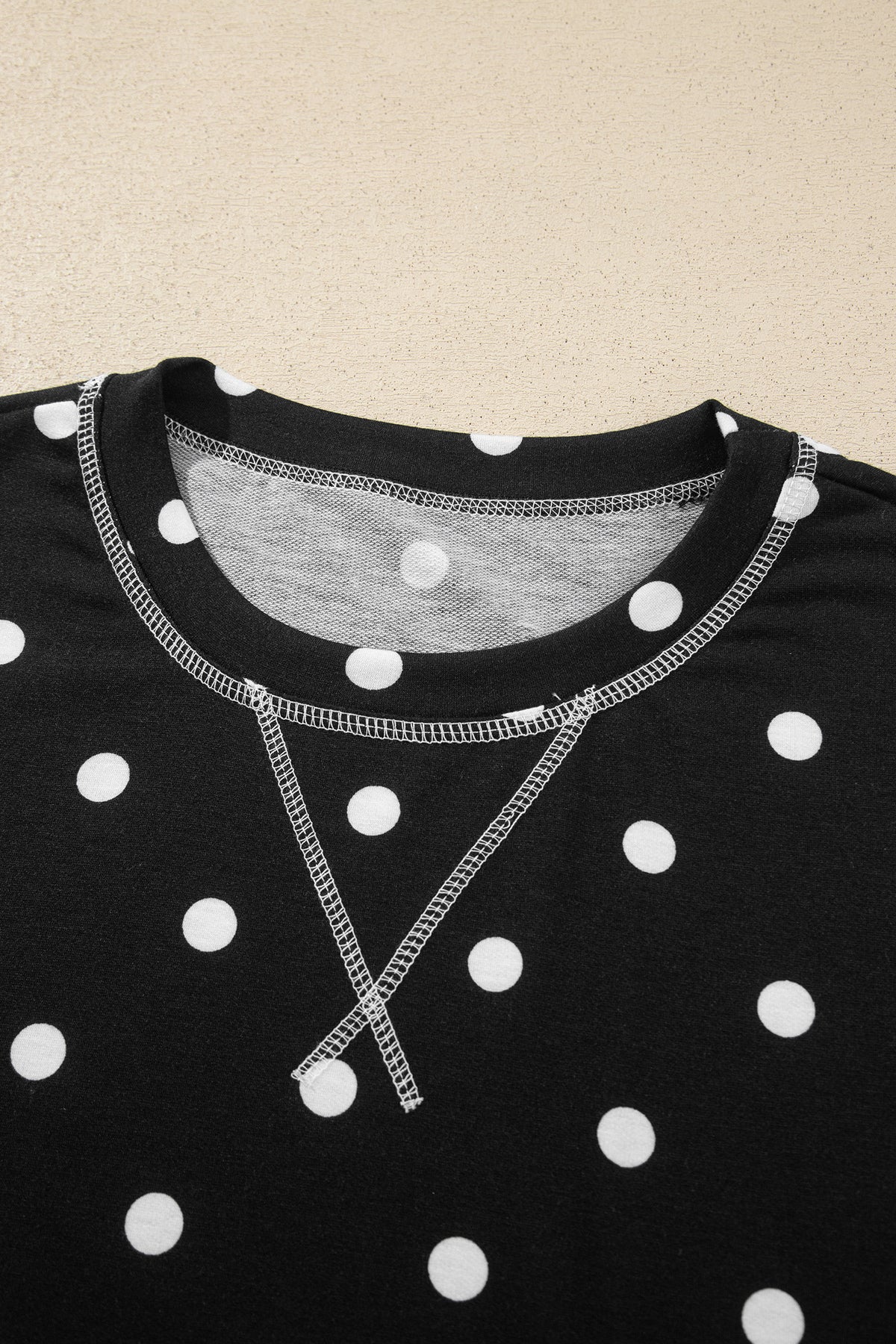 Black Polka Dot Half Sleeve Loose Top Elastic Waist Casual Pants Set