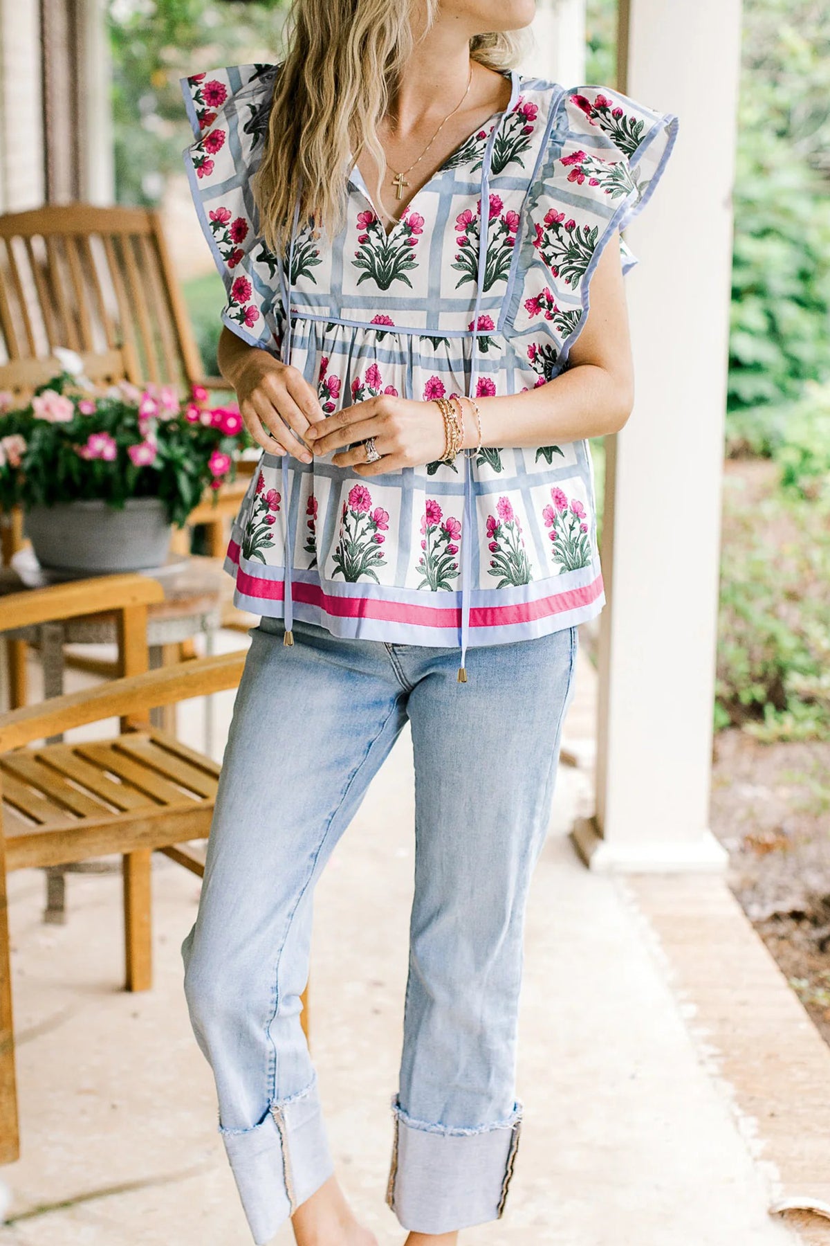 Pink Floral Flutter Top