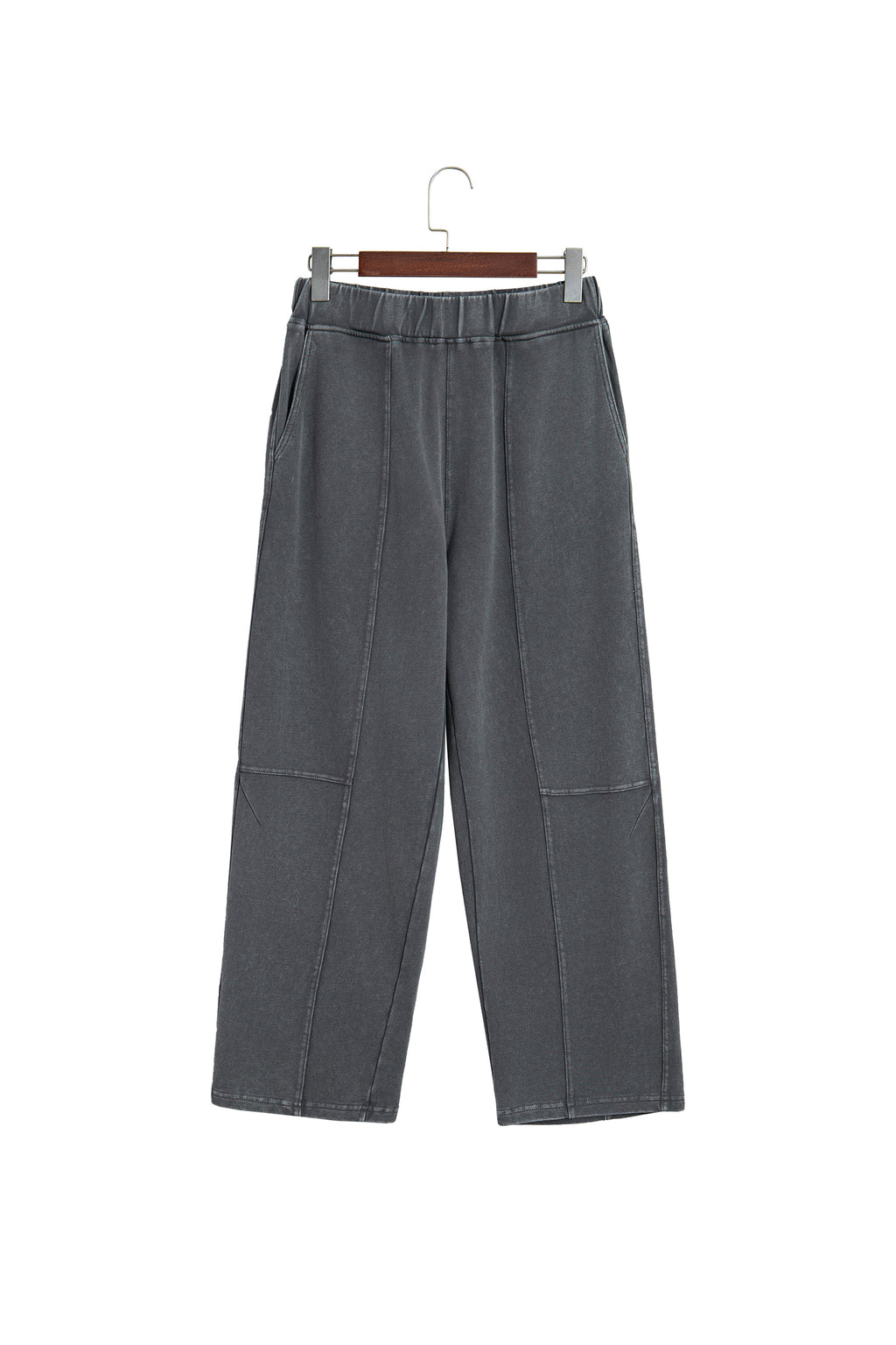 Carbon Grey Mineral Wash Seam Detail Elastic Waist Barrel Pants