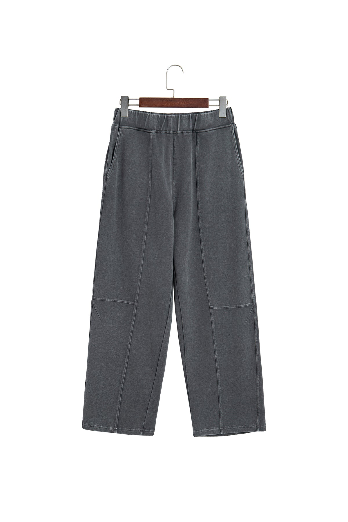 Carbon Grey Mineral Wash Seam Detail Elastic Waist Barrel Pants