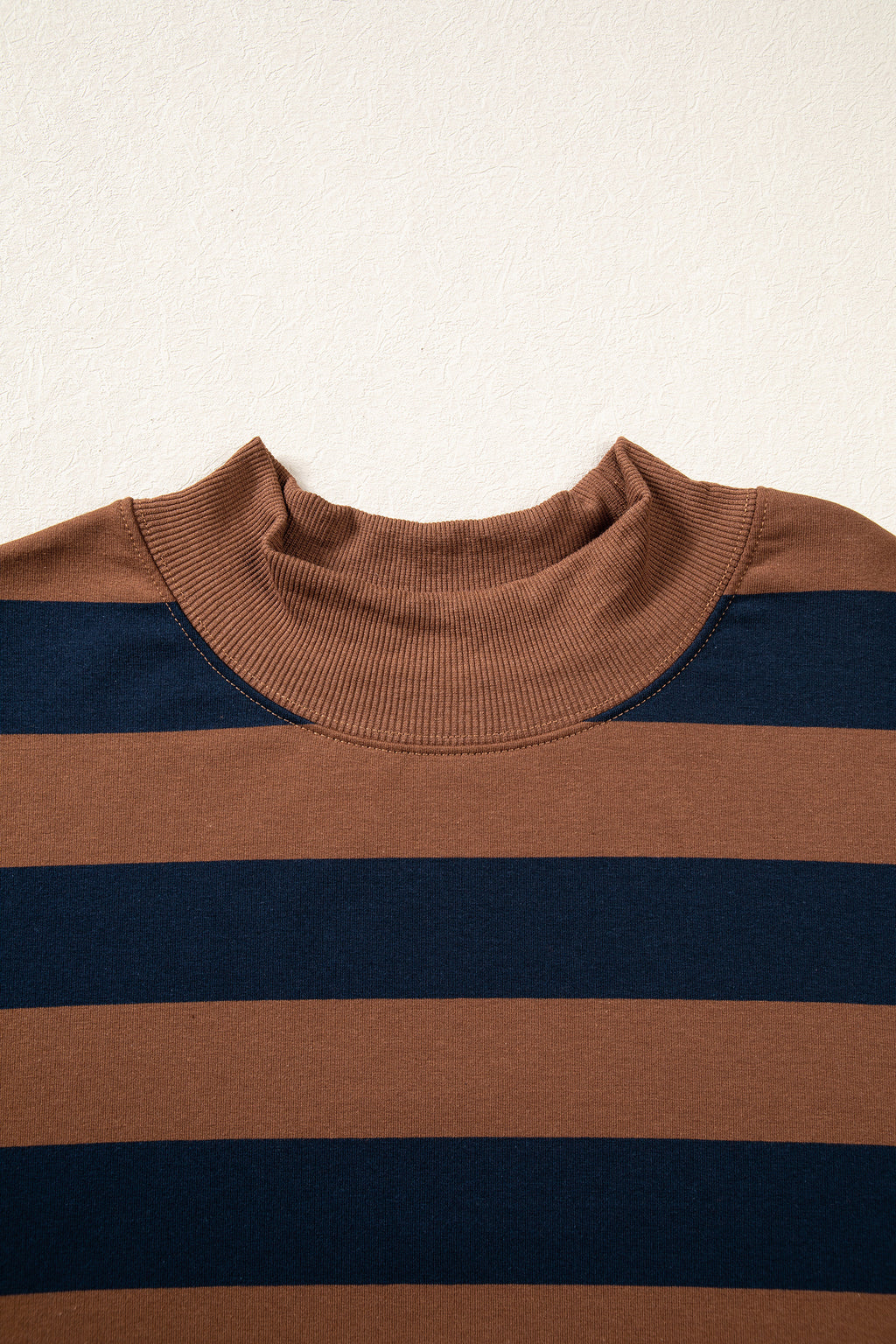 Brown Stripe Colorblock Mock Neck Relaxed Sweatshirt