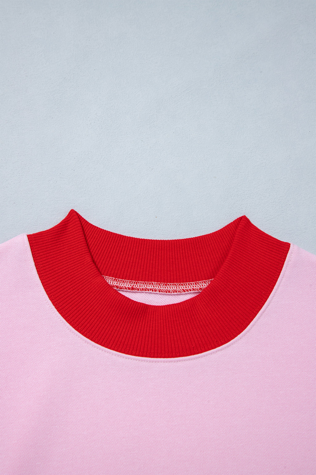 Pink Colorblock Trim Crewneck Long Sleeve Pullover Sweatshirt