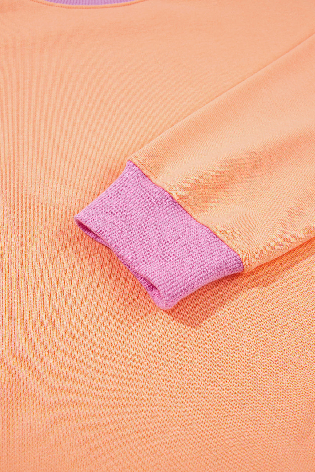 Pink Colorblock Trim Crewneck Long Sleeve Pullover Sweatshirt