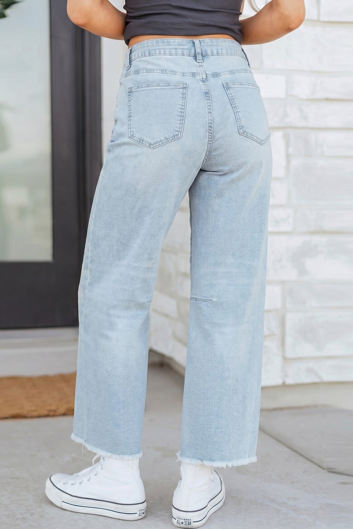 Beau Blue Frayed Cropped Barrel Jeans