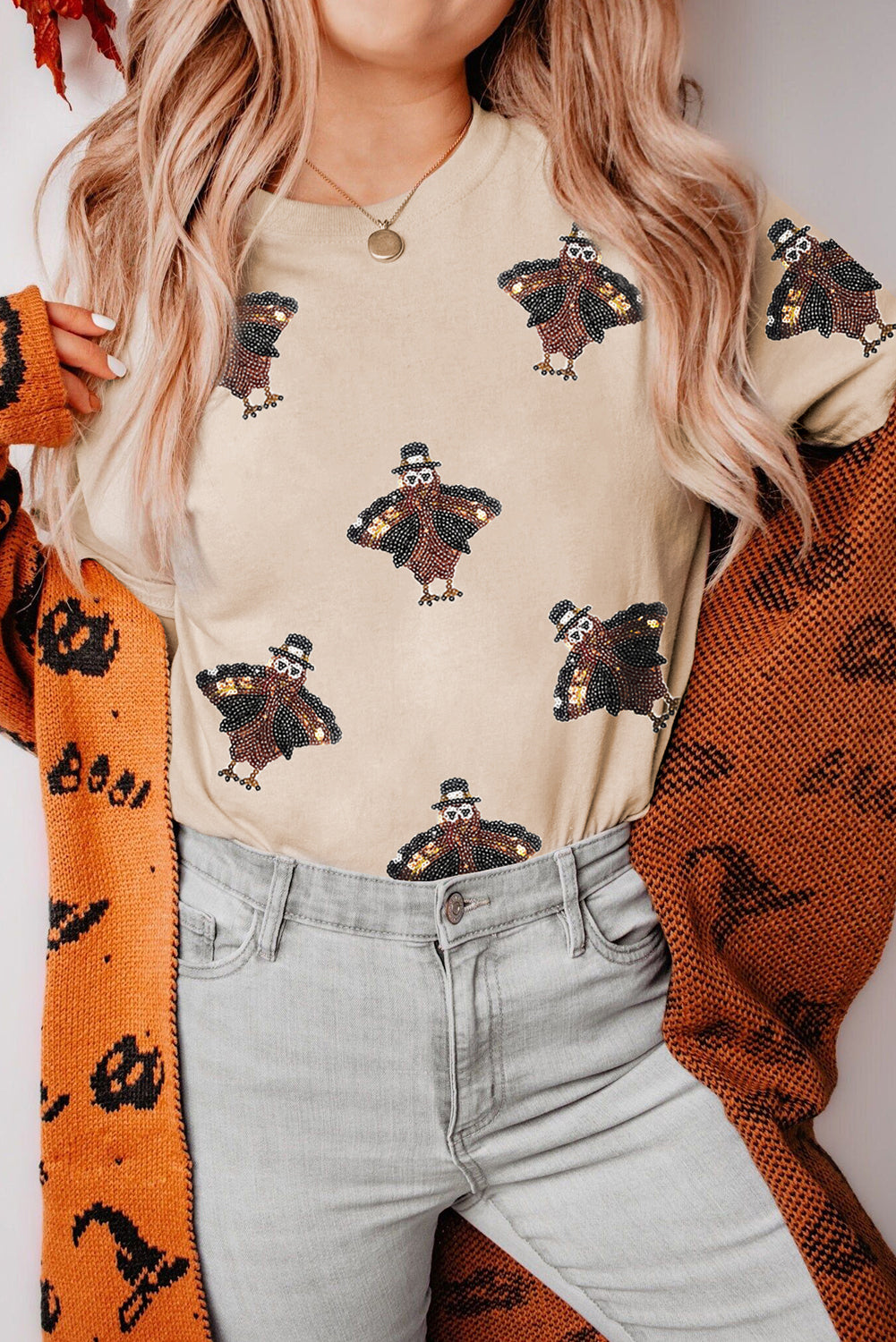 Sequined Turkey Thanksgiving T-Shirt