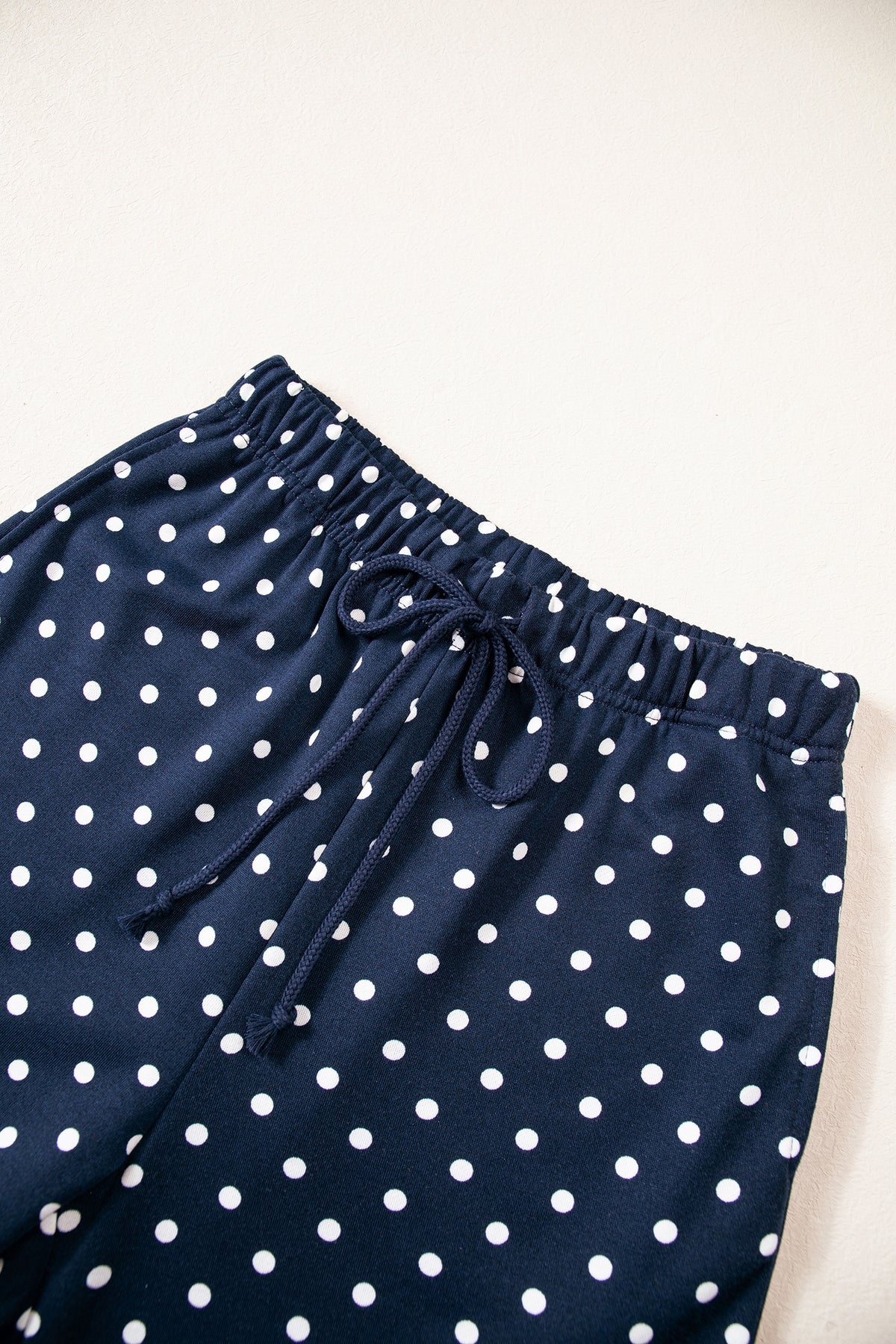 Red Polka Dot Drawstring Wide Leg Long Sleeve Top Pant Set