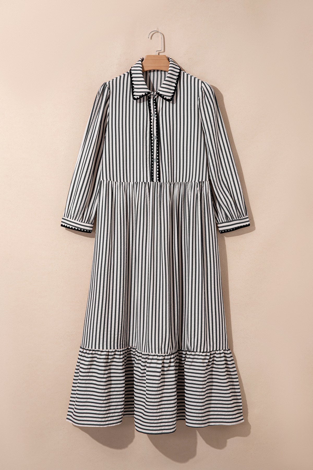 Black Stripe Scallop Trim Dress