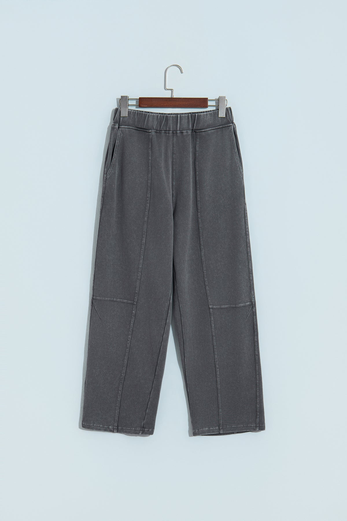 Carbon Grey Mineral Wash Seam Detail Elastic Waist Barrel Pants