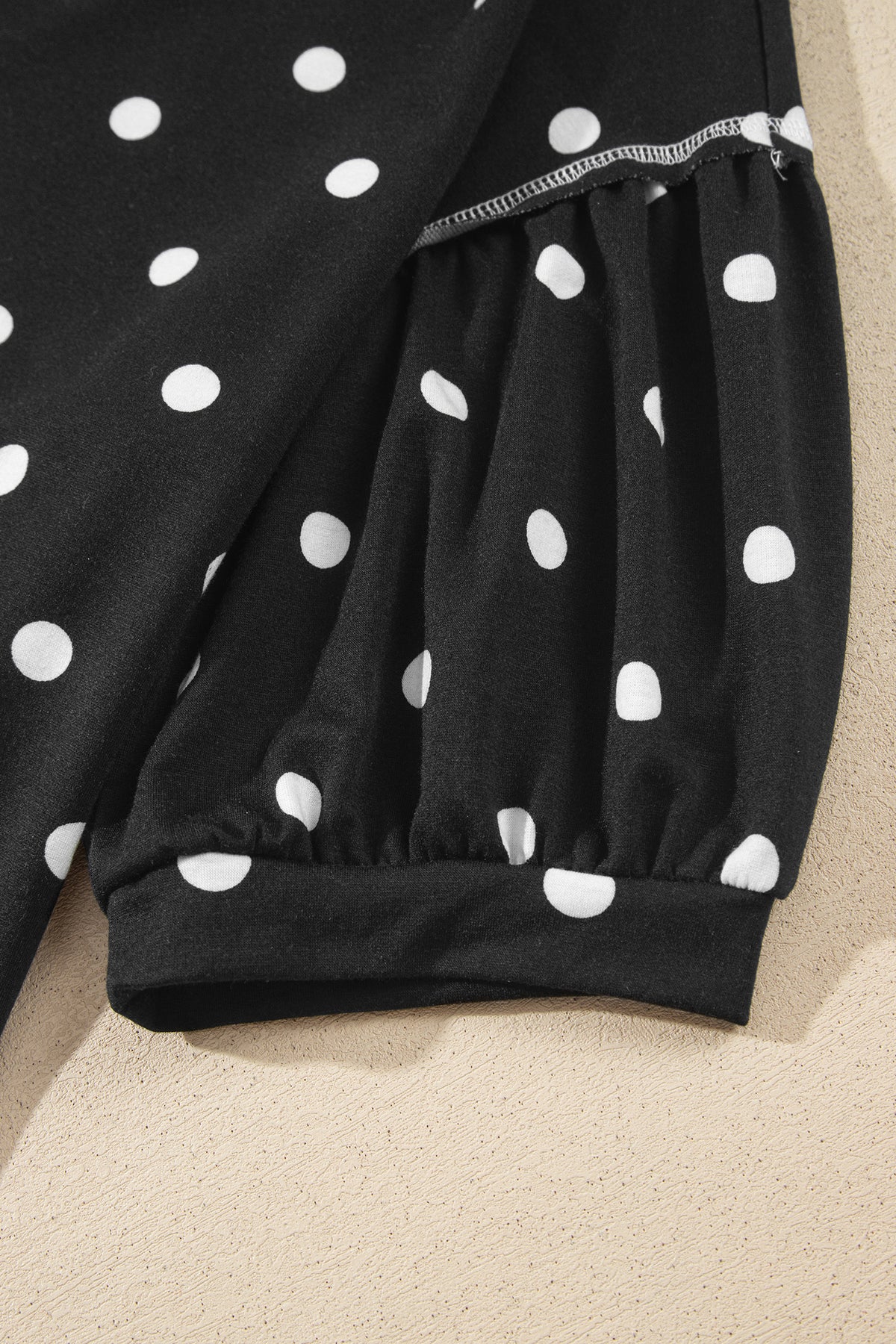 Black Polka Dot Half Sleeve Loose Top Elastic Waist Casual Pants Set