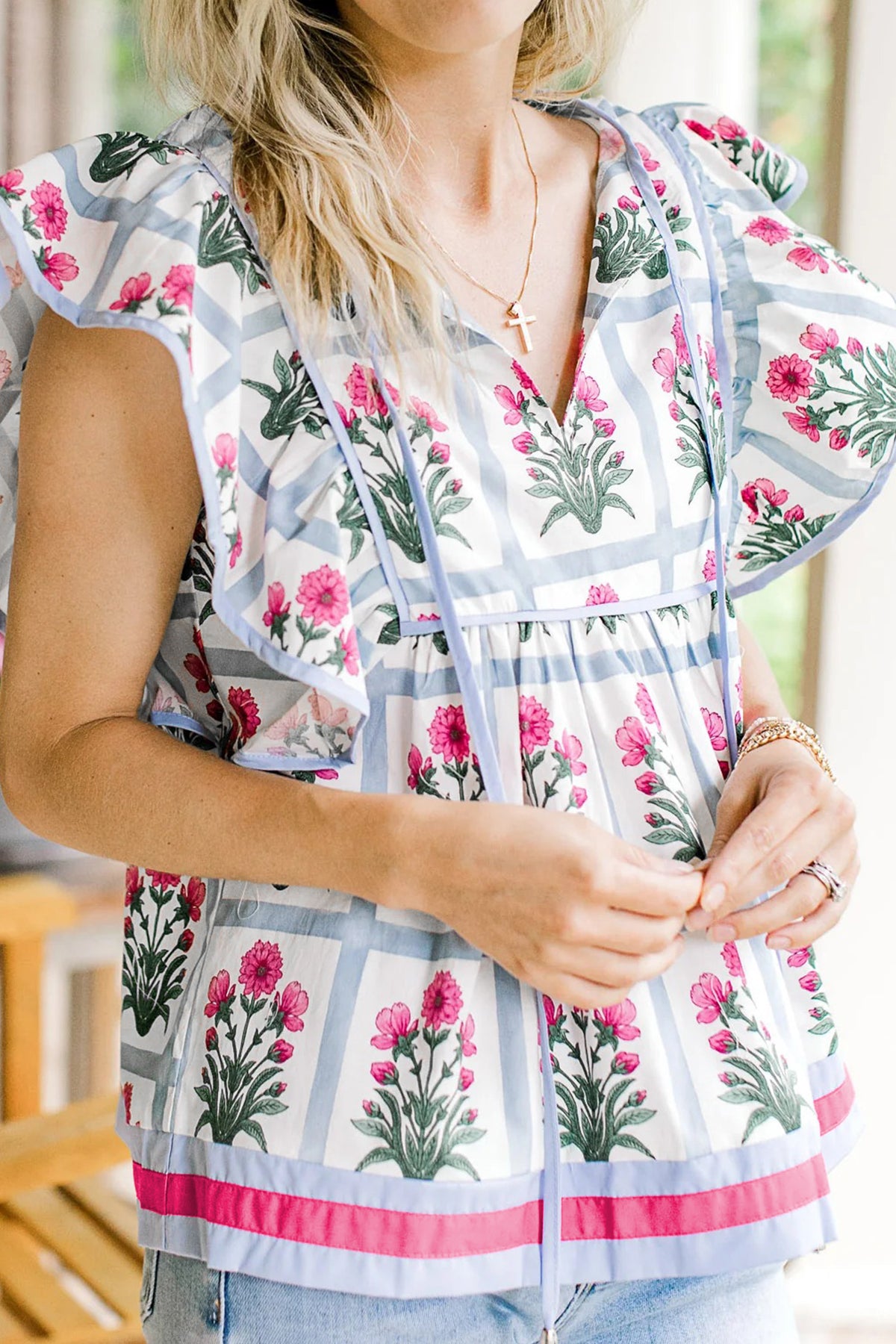 Pink Floral Flutter Top
