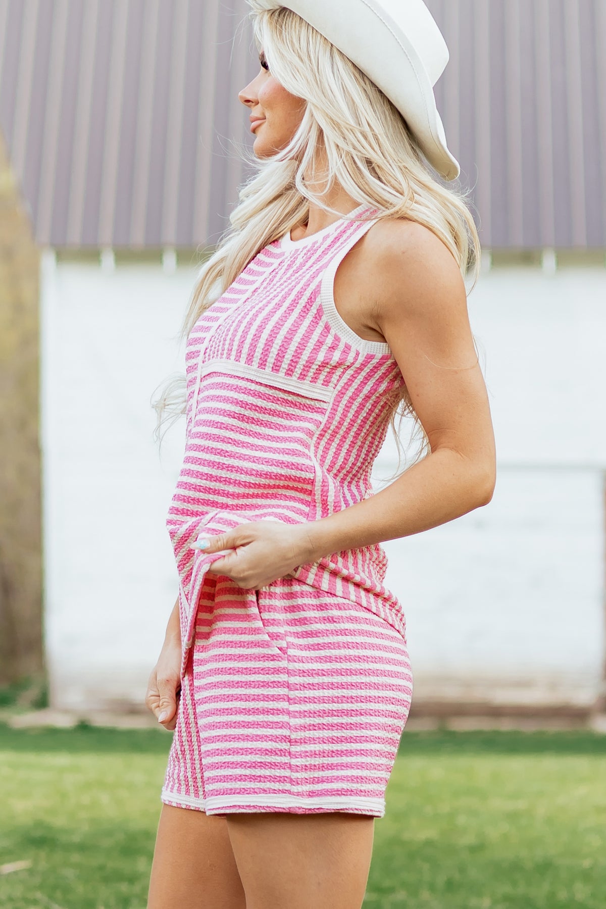 Pink Stripe Casual Tank and Shorts Set