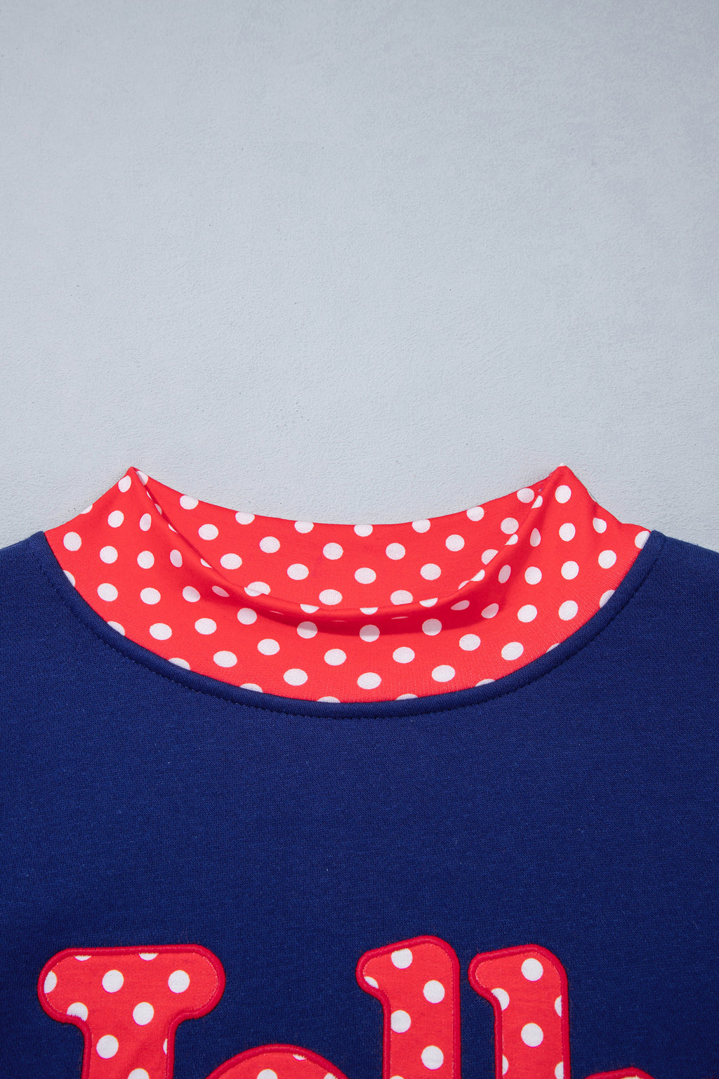 Fiery Red Polka Dot Letter Print Contrast Trim Mock Neck Sweatshirt