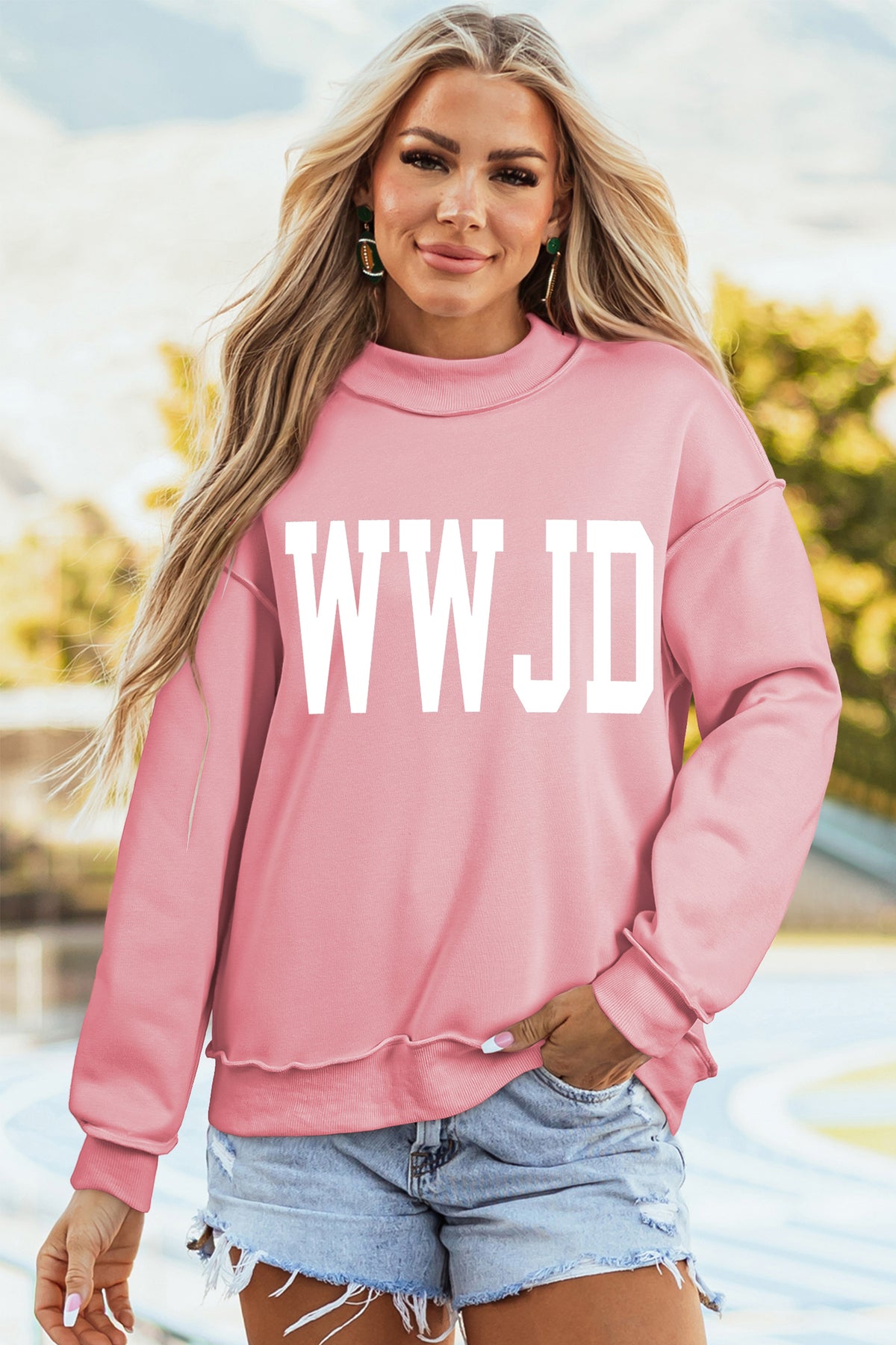 Light Pink WWJD/ AMEN Double Side Printed Reversible Sweatshirt