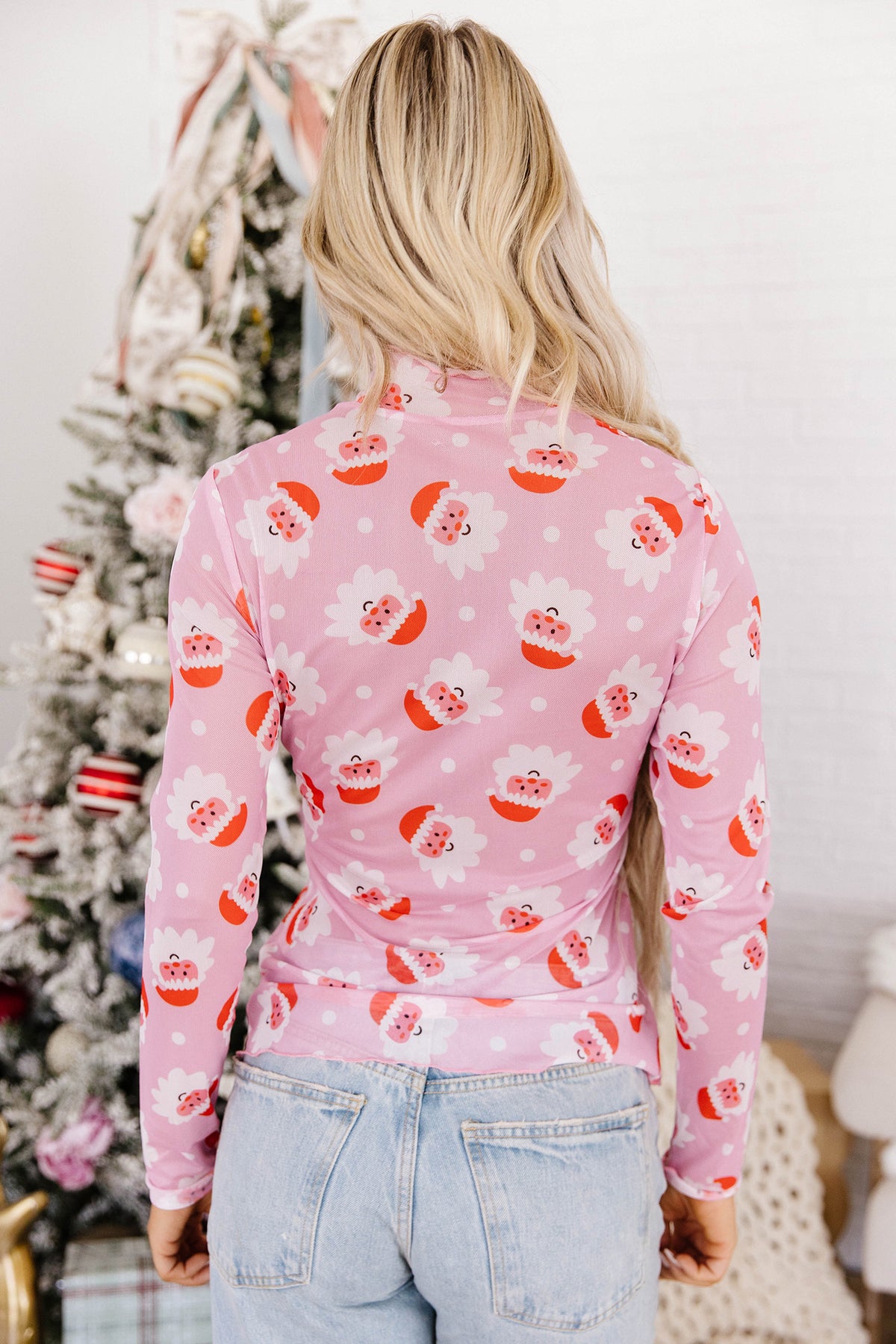 Santa Print Long Sleeve Top