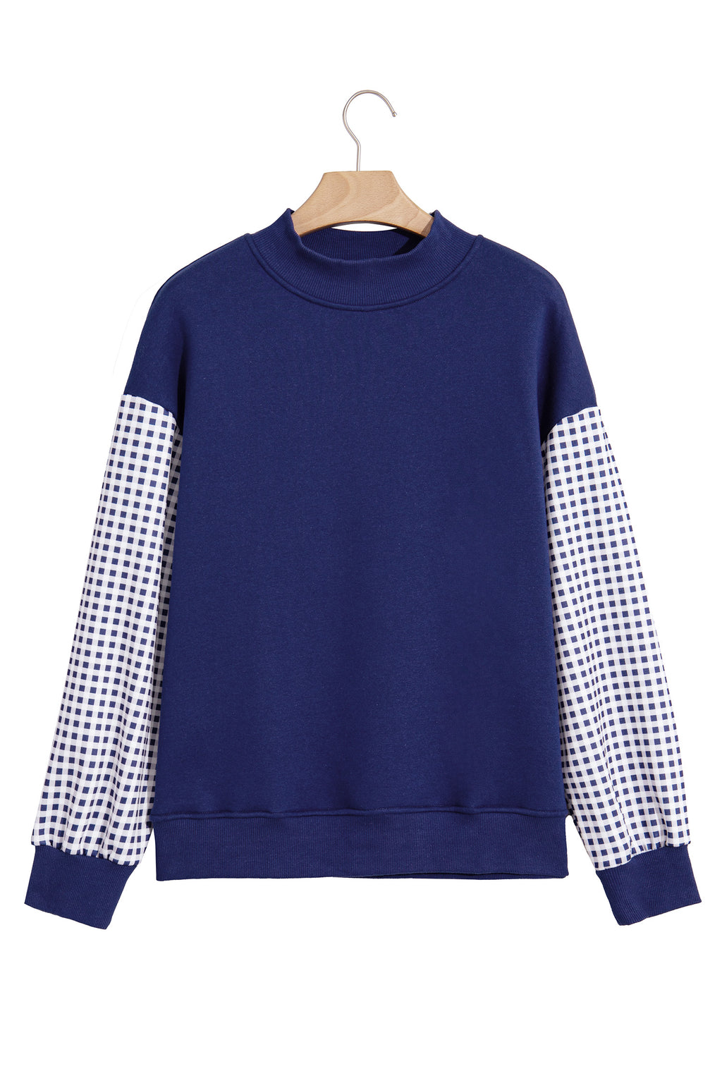 Russet Orange Plaid Sleeve Colorblock Loose Tunic Sweatshirt