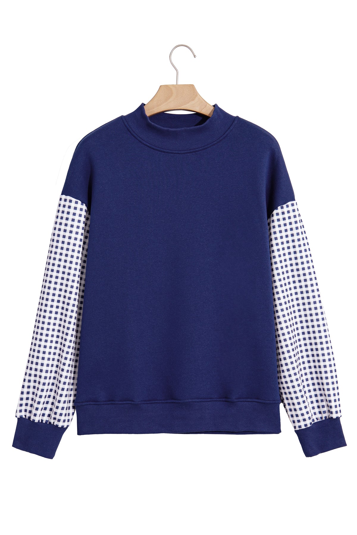 Russet Orange Plaid Sleeve Colorblock Loose Tunic Sweatshirt
