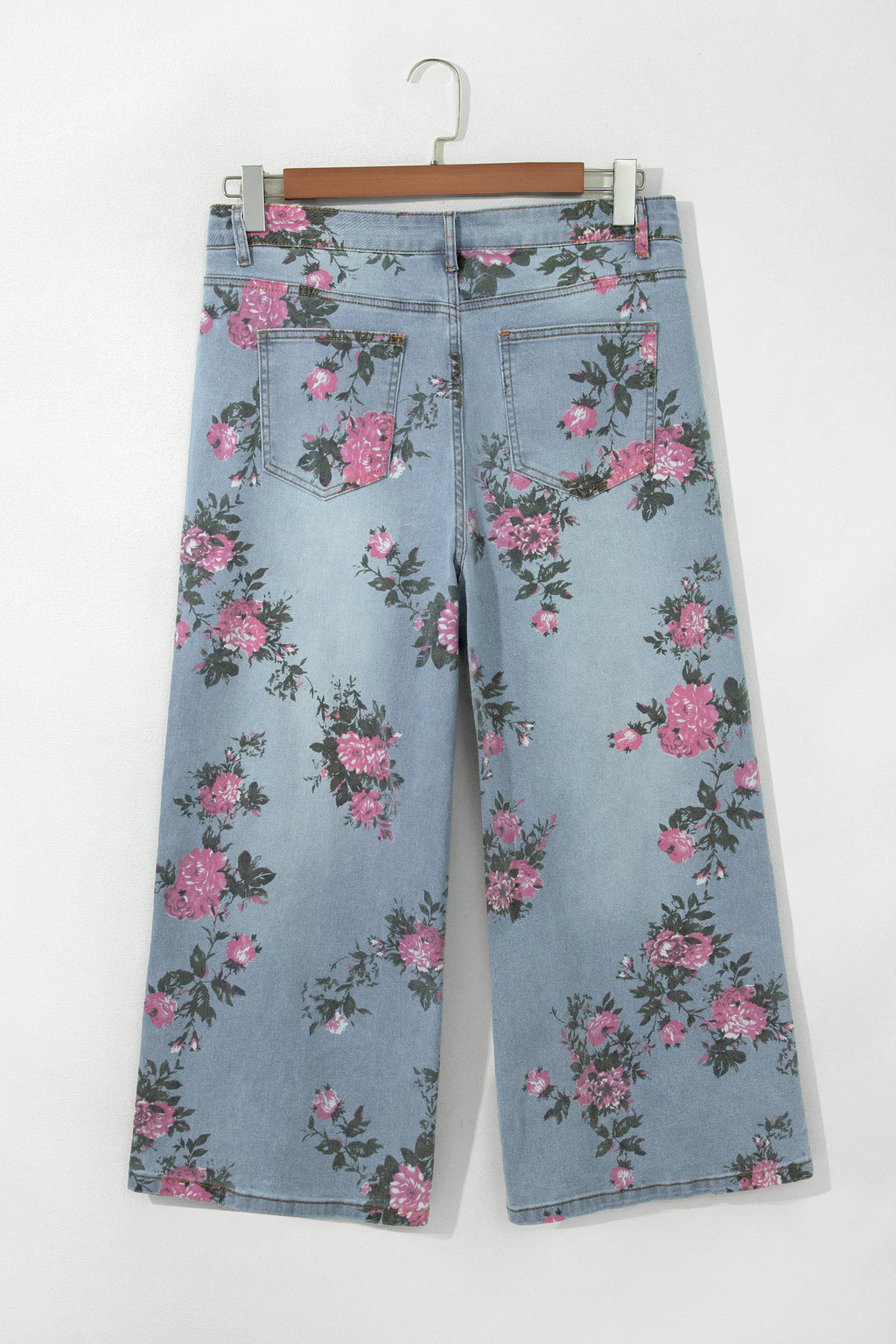 Sky Blue Plus Size Floral Print Loose Jeans