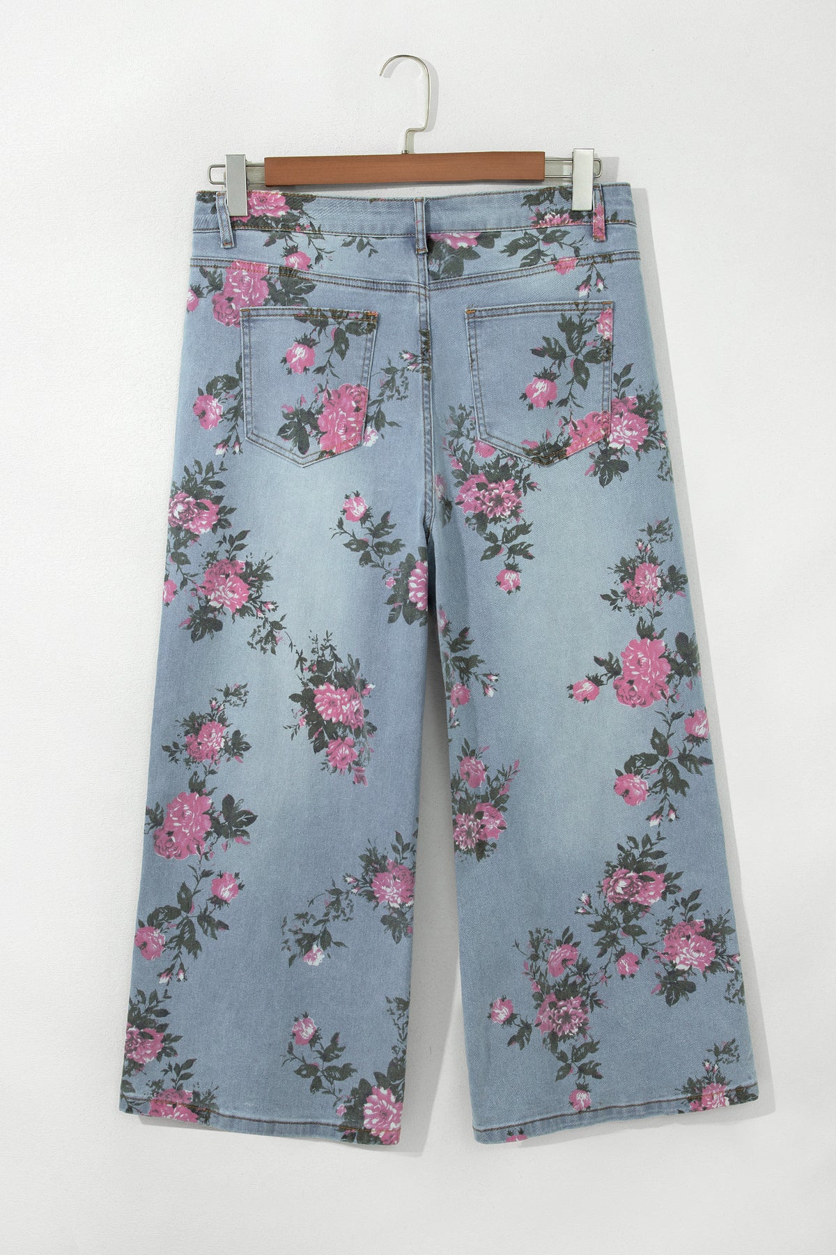 Sky Blue Plus Size Floral Print Loose Jeans