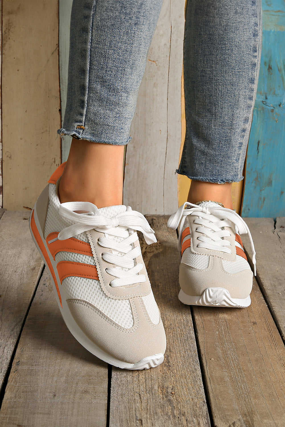 Yellow Color Block Patchwork Breathable Lace-up Sneakers