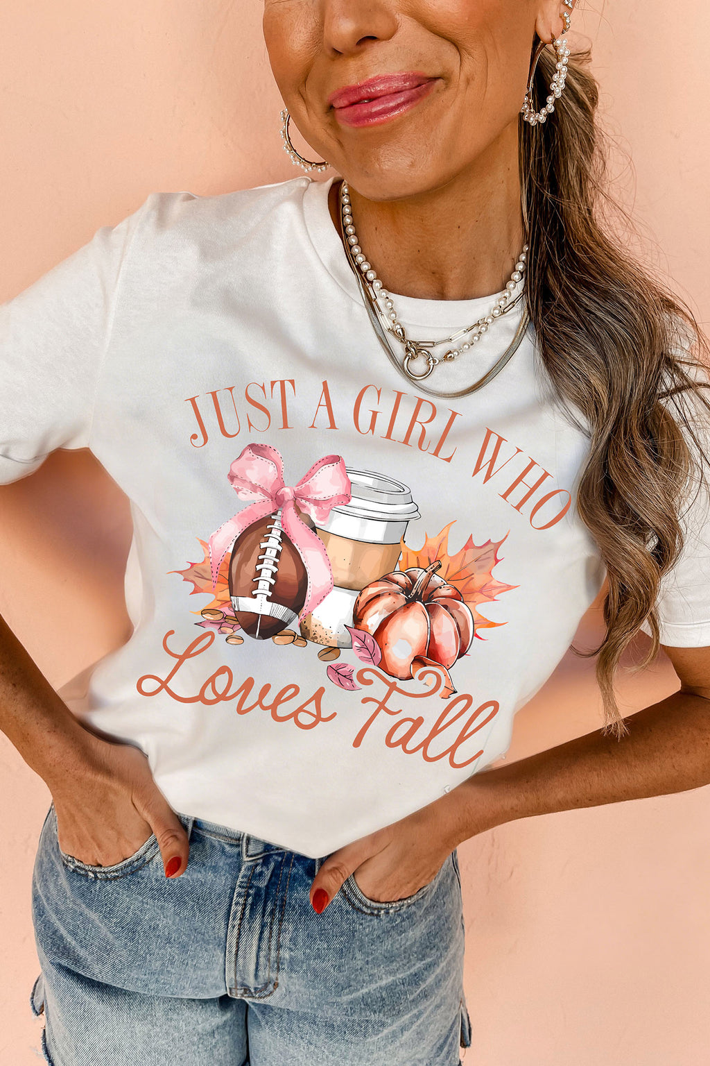 JUST A GIRL WHO Loves Fall Graphic Casual Tee