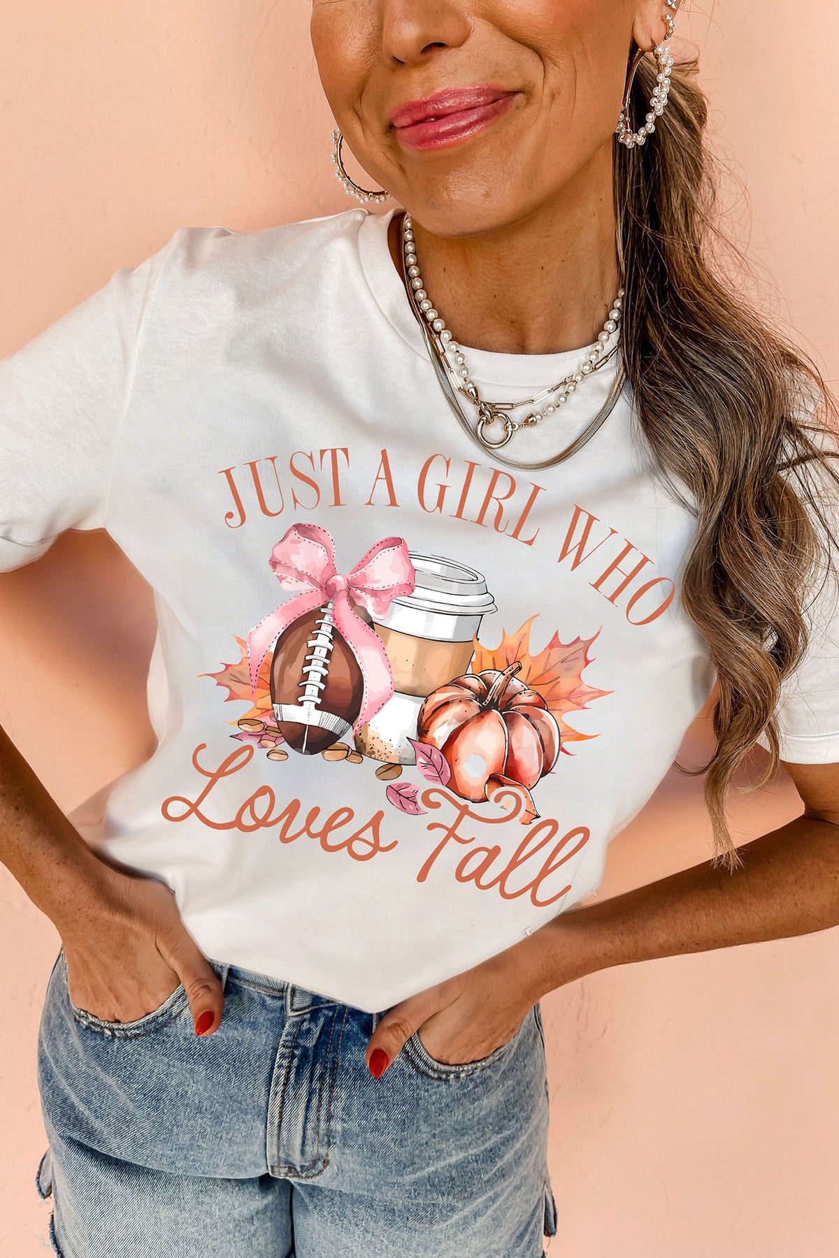 JUST A GIRL WHO Loves Fall Graphic Casual Tee