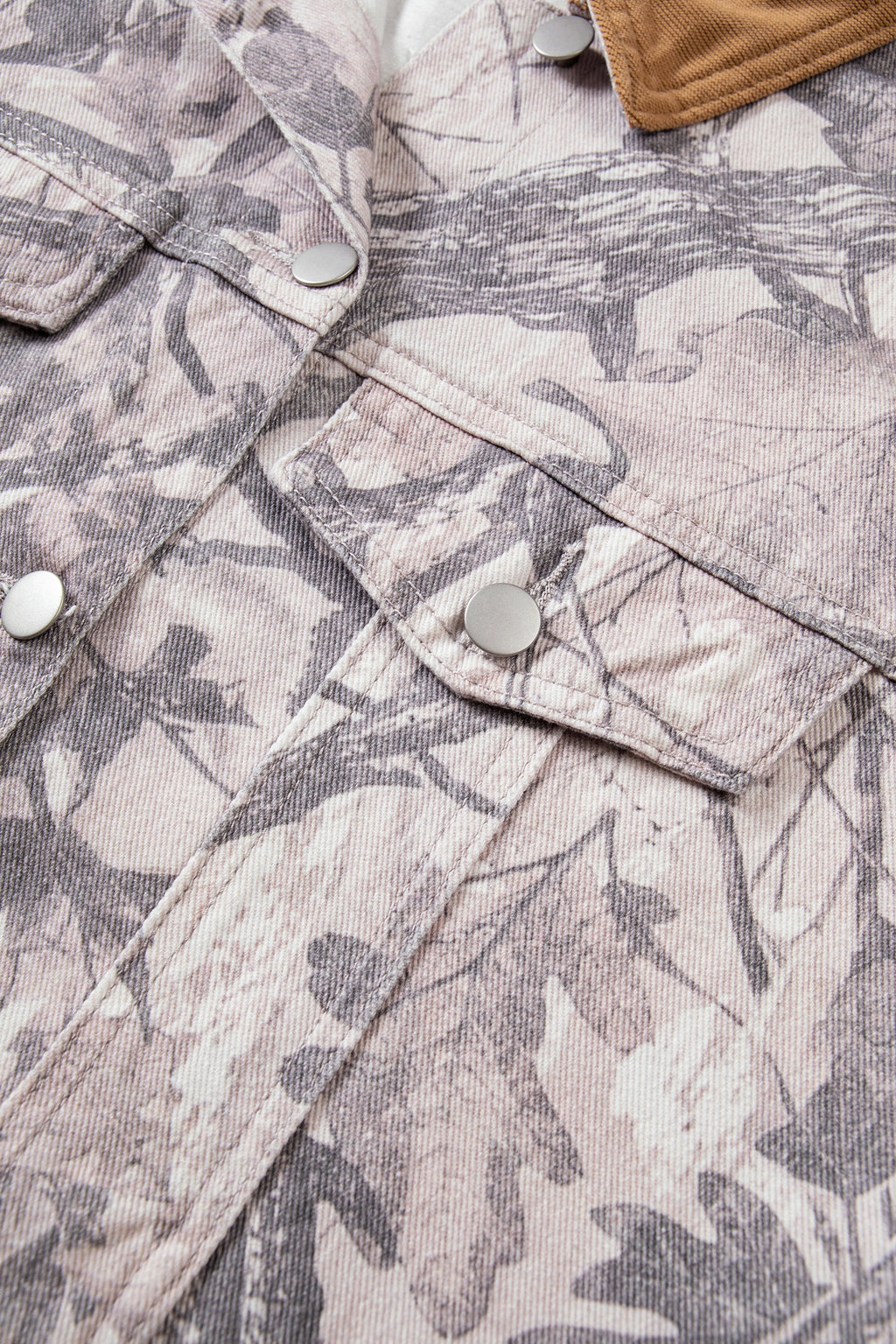Gray Abstract Camo Print Colorblock Collar Oversized Shift Silhouette Denim Jacket