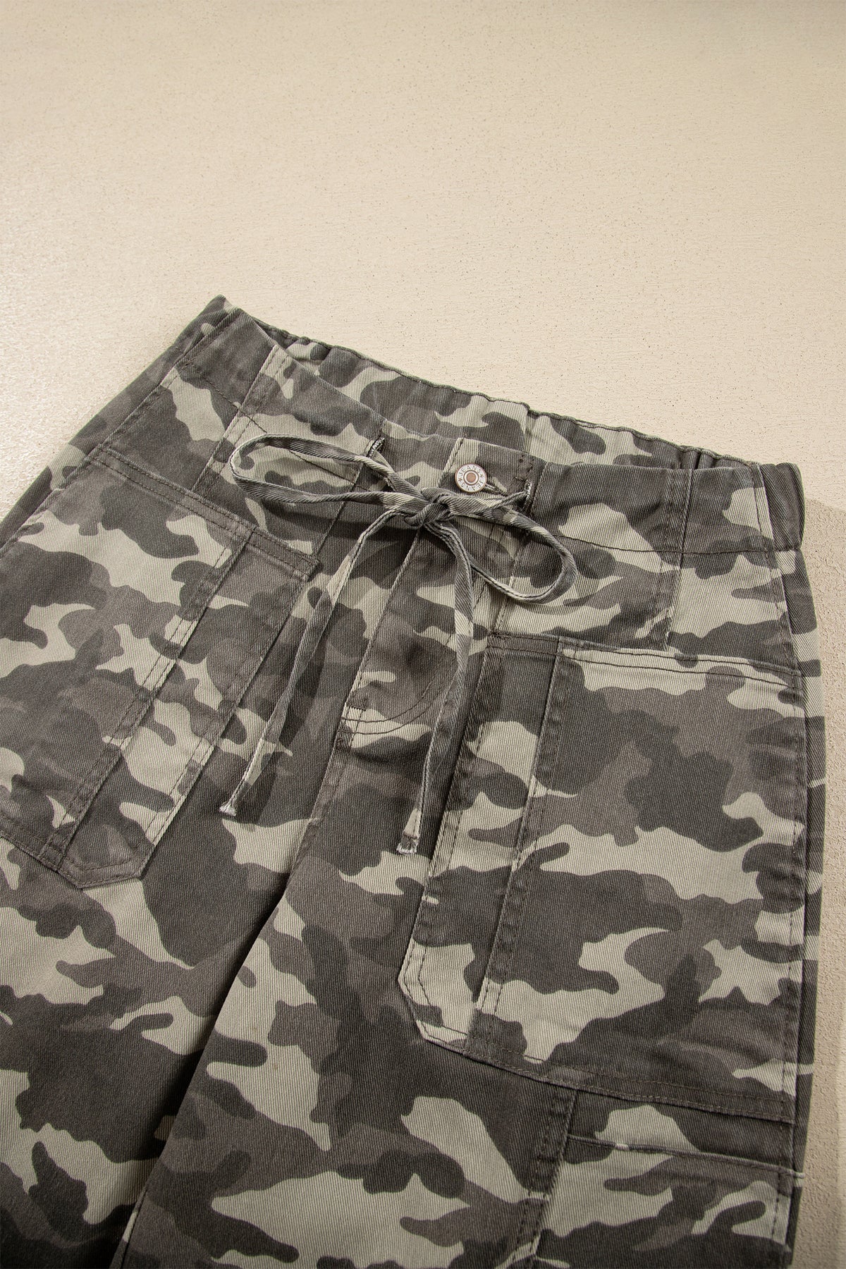 Leopard Printed Drawstring Pocketed Barrel Jeans