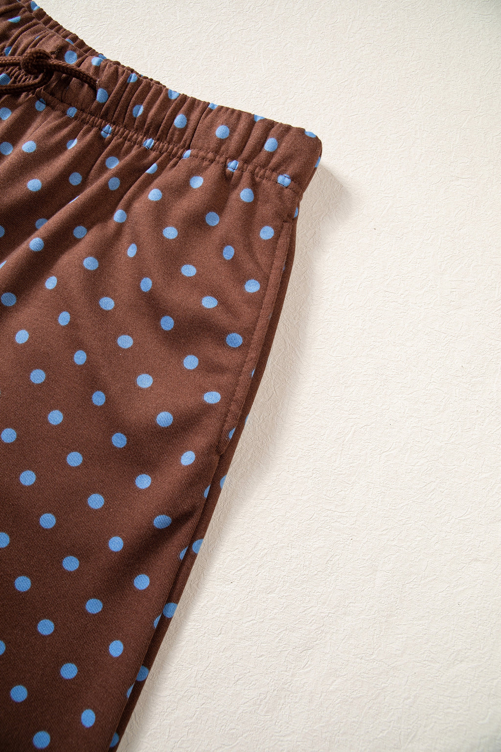 Red Polka Dot Drawstring Wide Leg Long Sleeve Top Pant Set