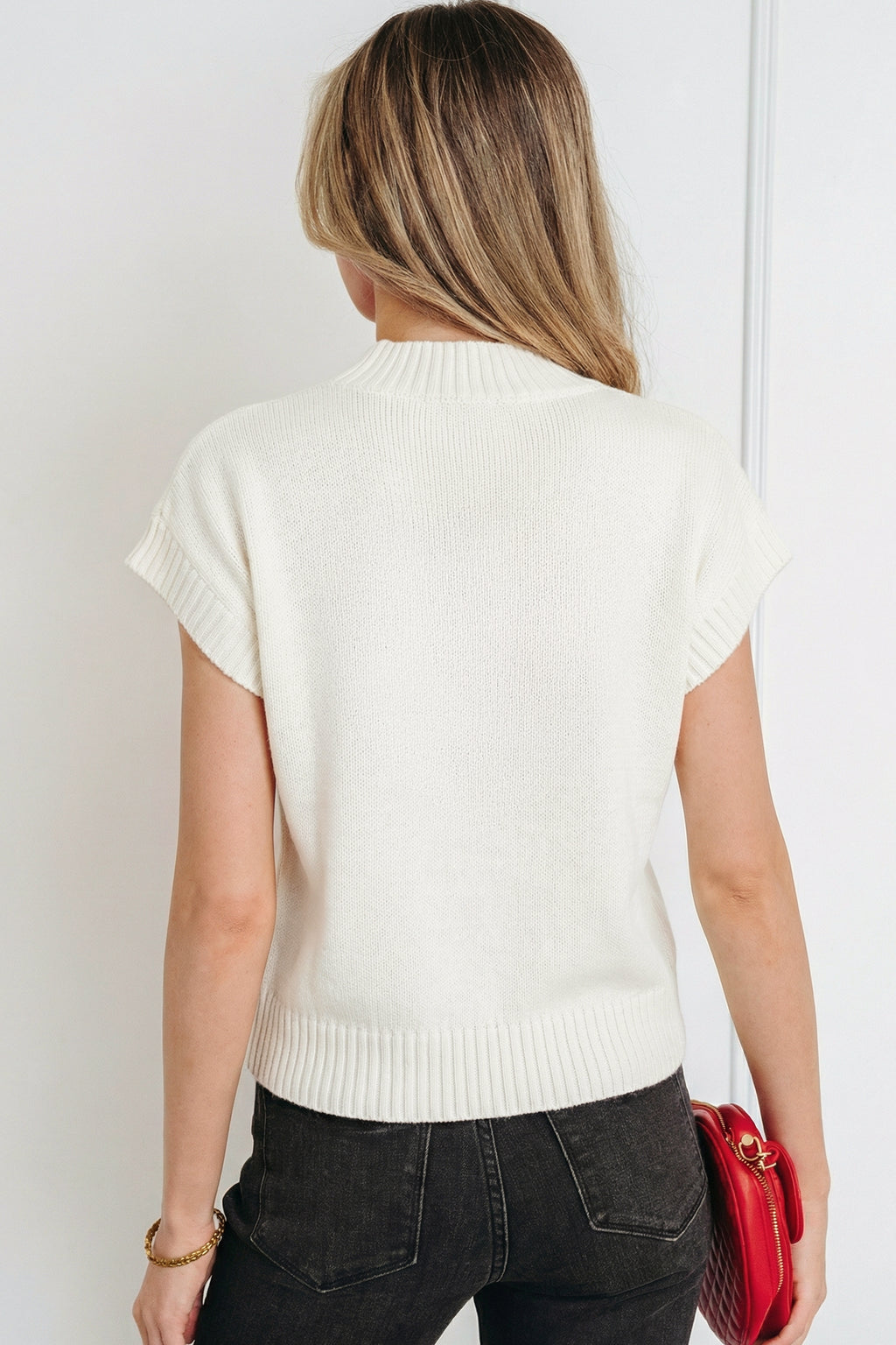 Pink Valentine Heart Graphic Cropped Short Sleeve Sweater