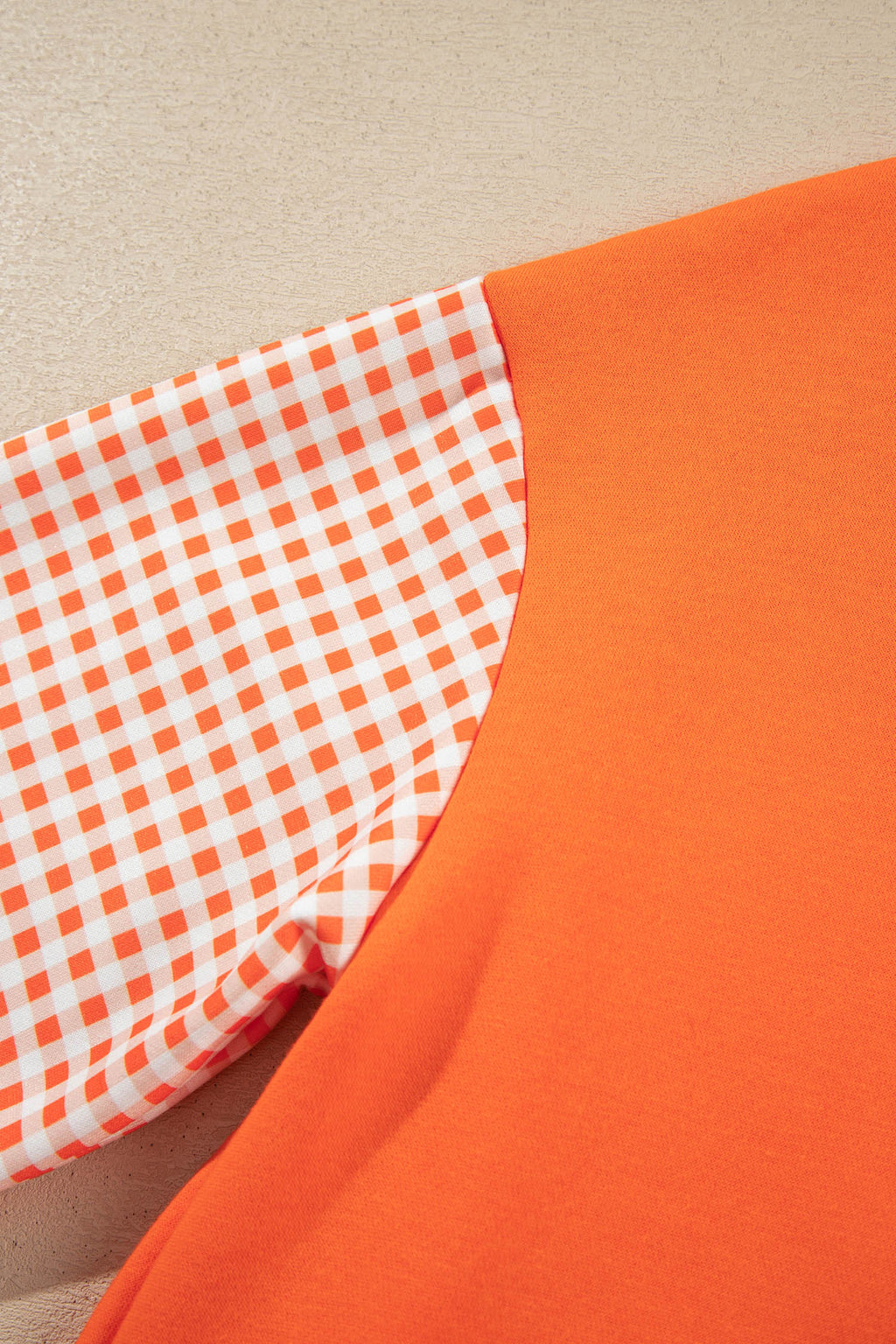 Russet Orange Plaid Sleeve Colorblock Loose Tunic Sweatshirt