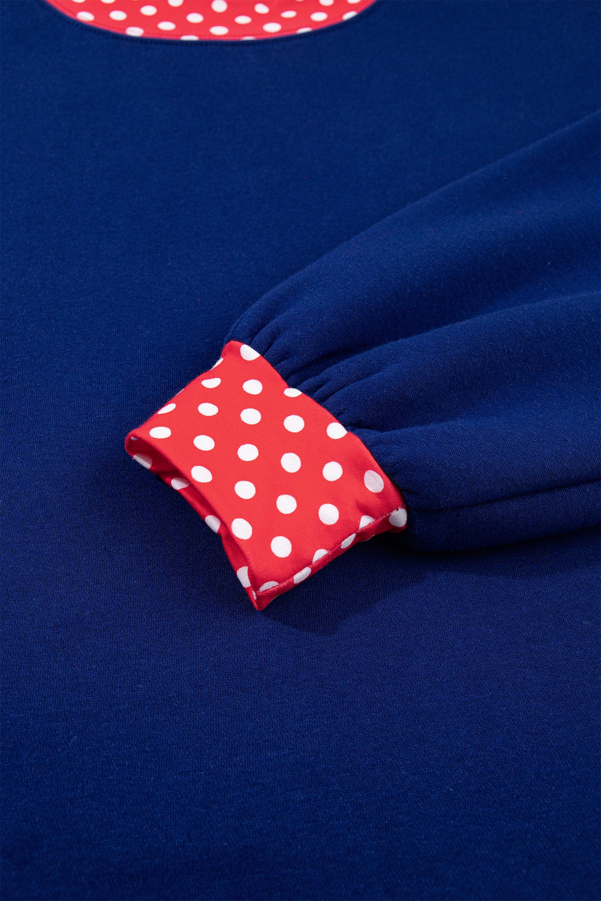 Navy Blue Polka Dot Trim Baggy Pullover 2pcs Short Set