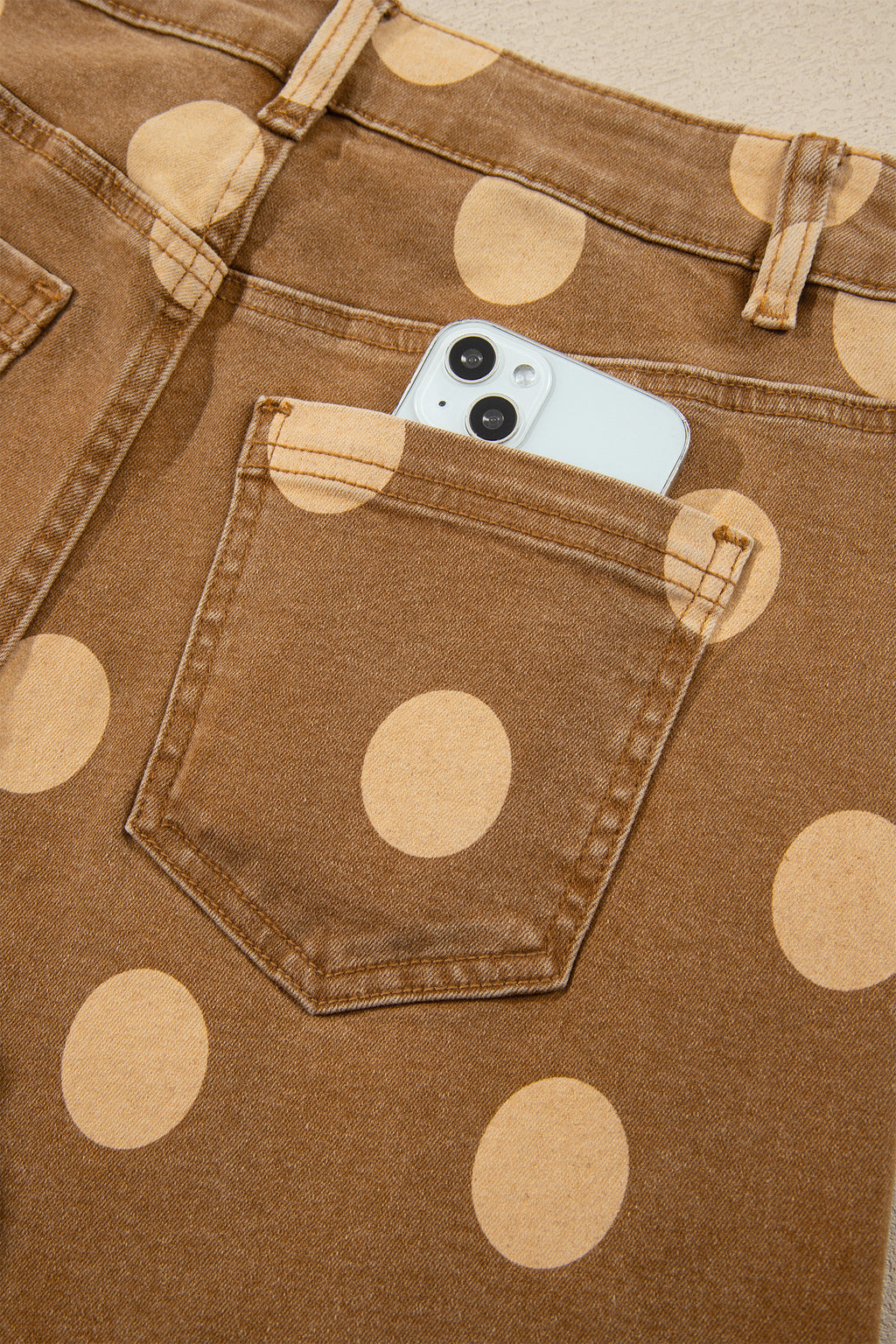 Sky Blue Polka Dot Ankle-Length Metal Button Casual Jeans