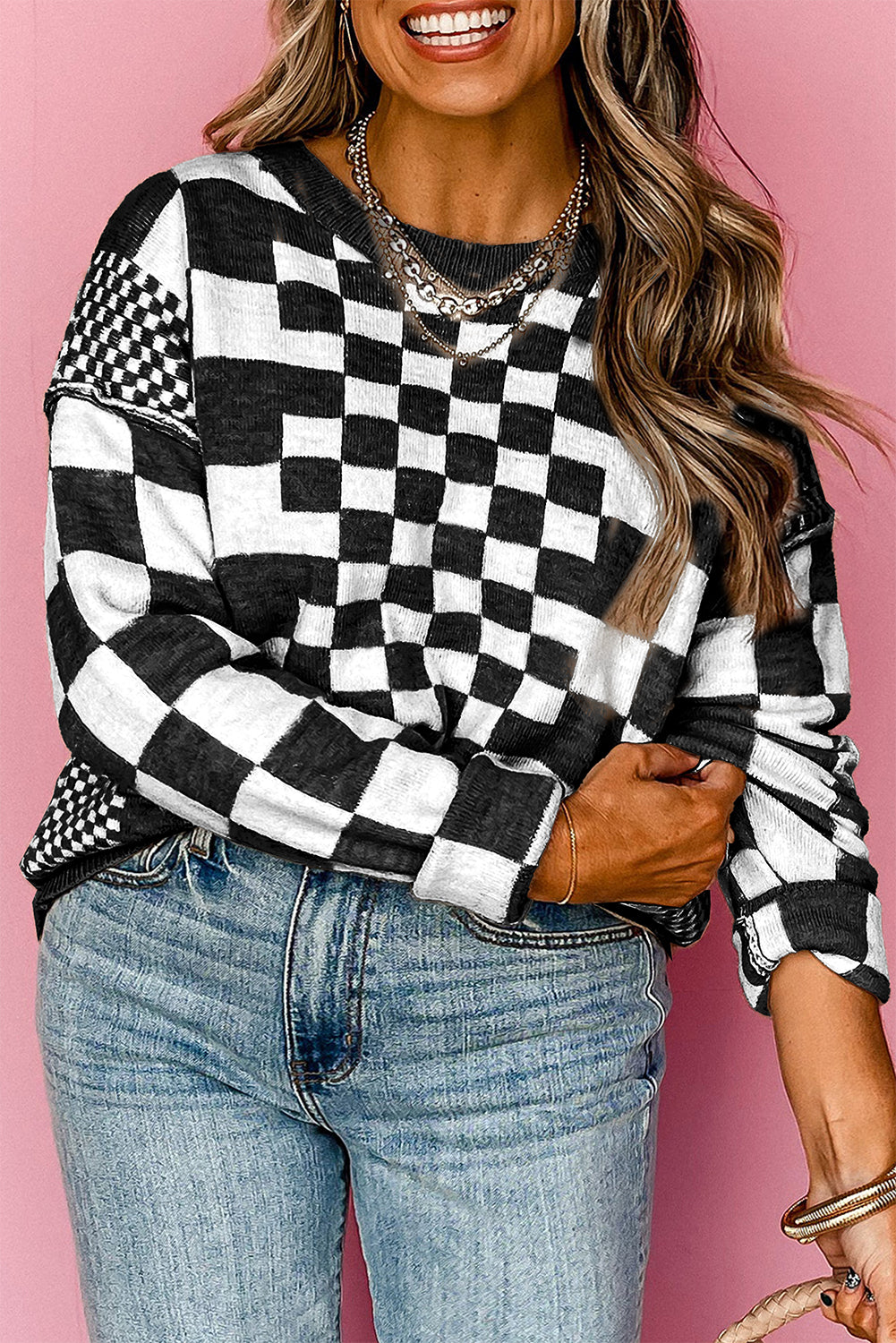Khaki Checkered Print Sweater