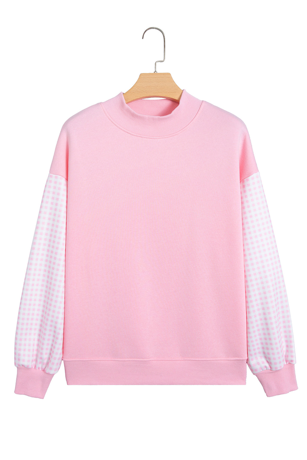 Russet Orange Plaid Sleeve Colorblock Loose Tunic Sweatshirt
