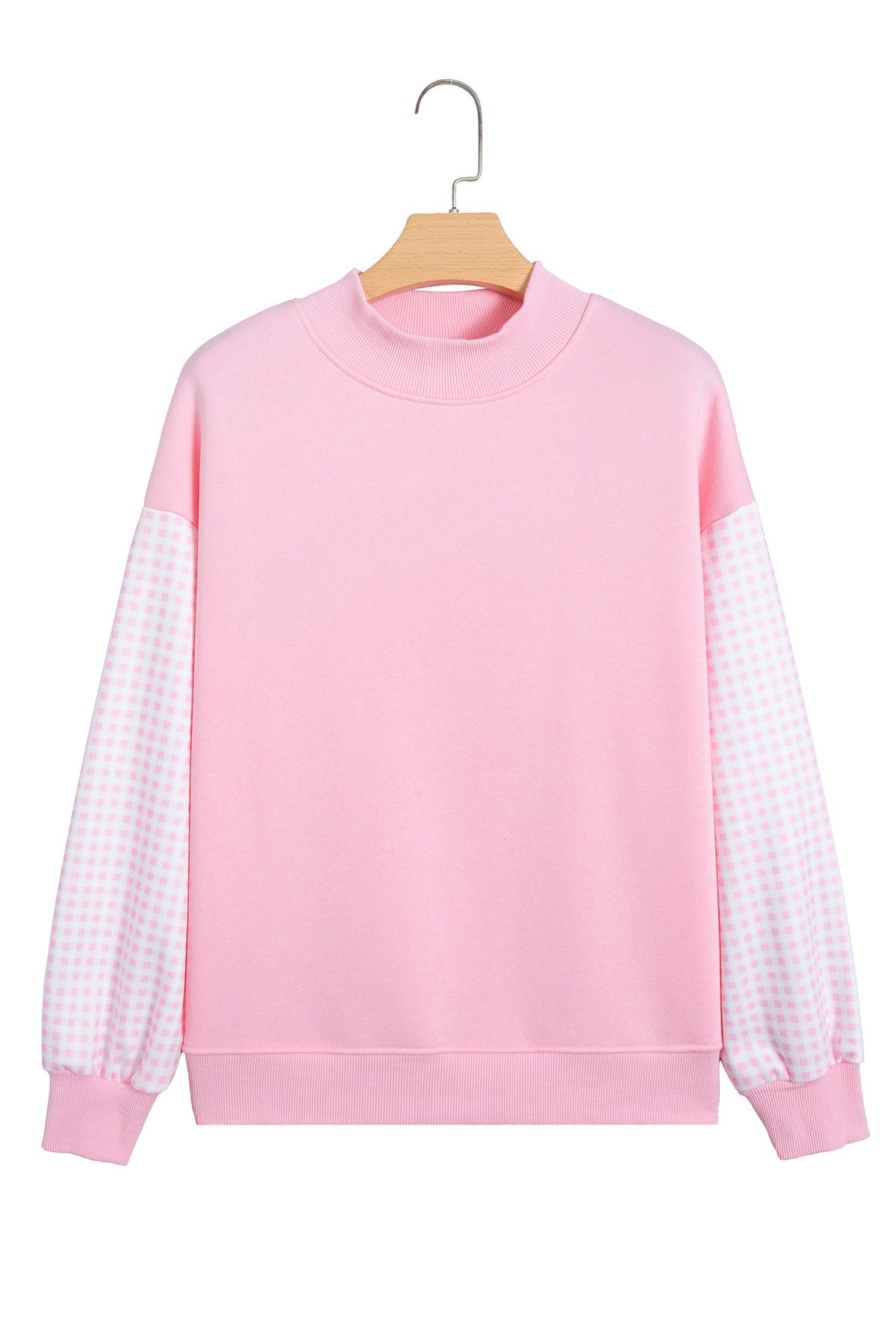 Russet Orange Plaid Sleeve Colorblock Loose Tunic Sweatshirt