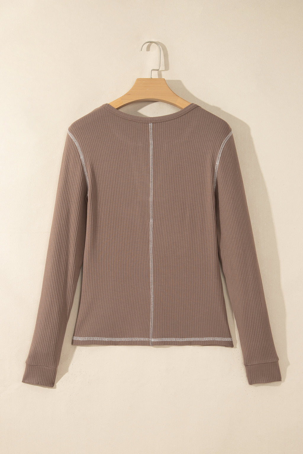 Peacock Blue V Neck Ribbed Stitched Detail Long Sleeve Top