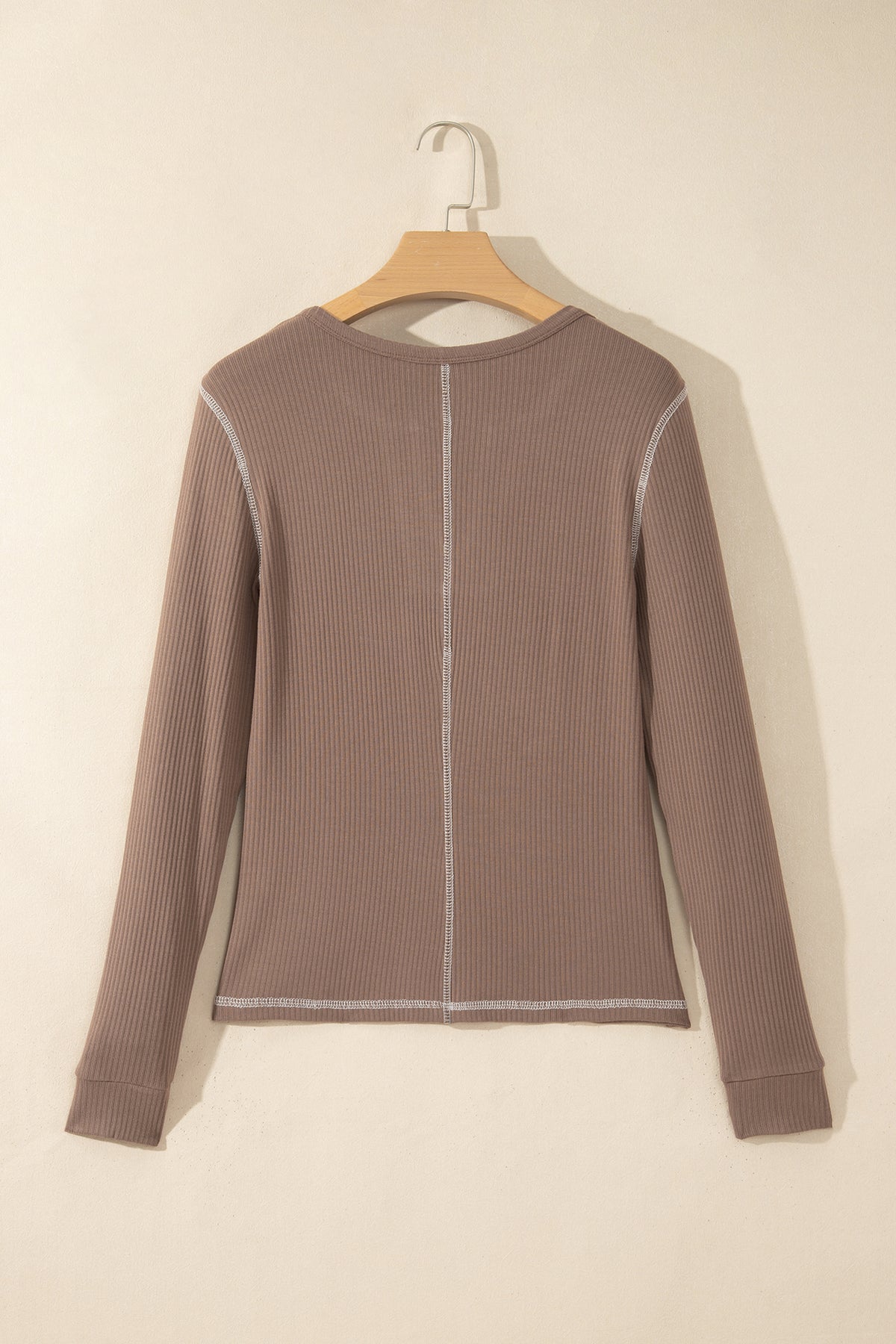 Peacock Blue V Neck Ribbed Stitched Detail Long Sleeve Top