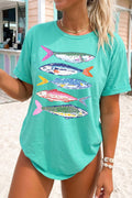 Mint Green Vibrant Fish Print Shirt