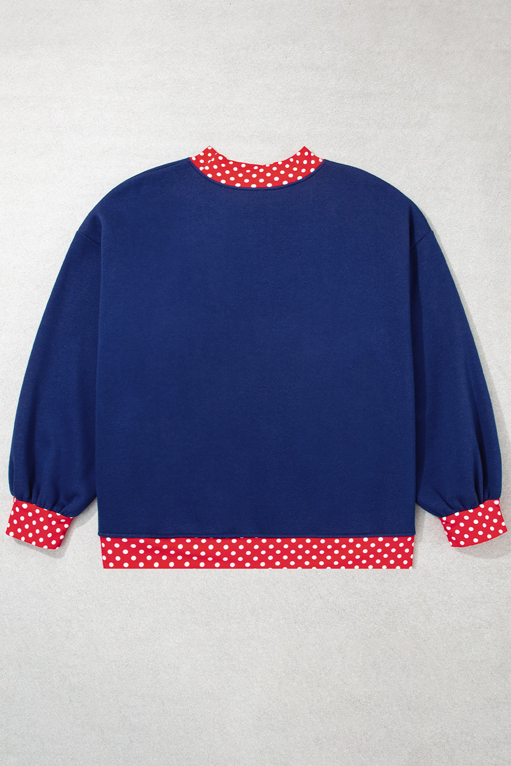 Dirty blue Polka Dot Patchwork Round Neck Plus Size Sweatshirt