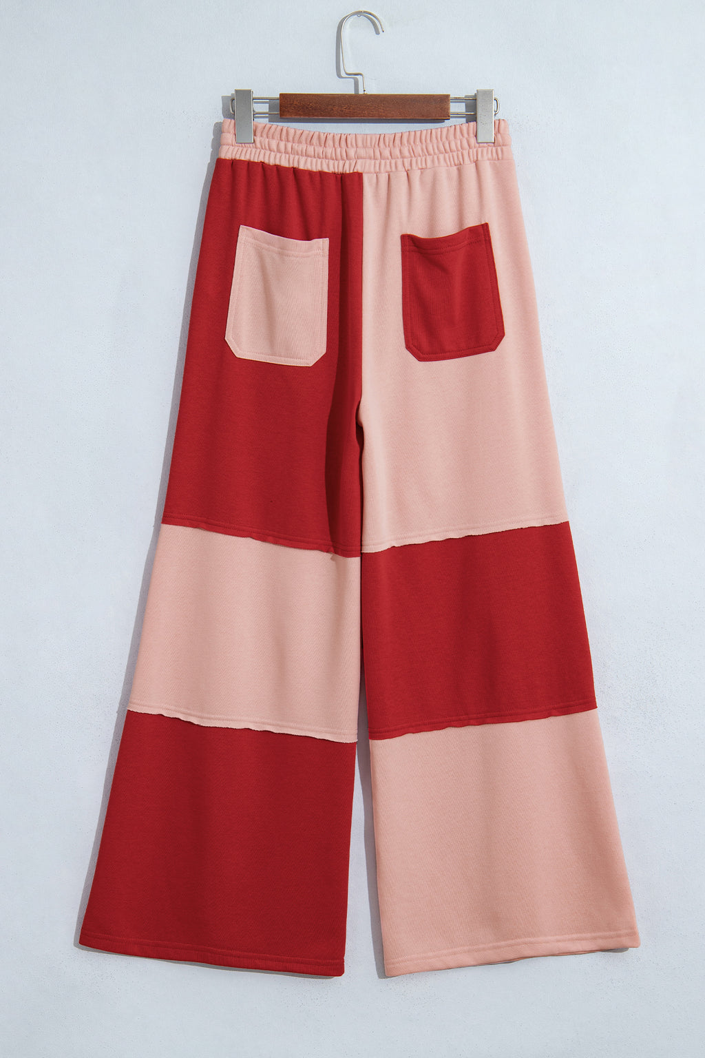 Russet Orange Raw Seam Colorblock Wide Leg Ankle Length Casual Pants