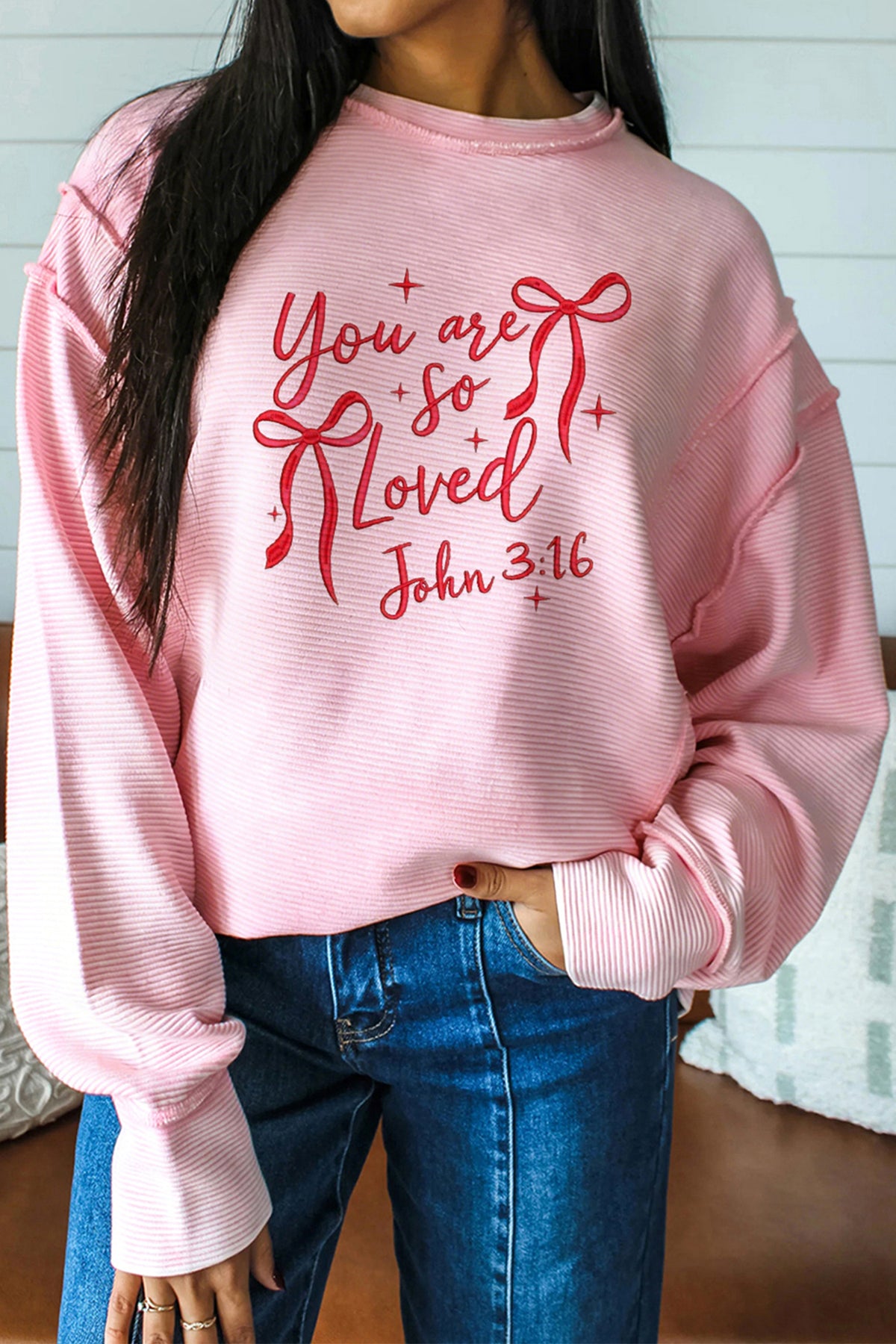 Pink you are so loved Valentines Day Embroidered Graphic Top