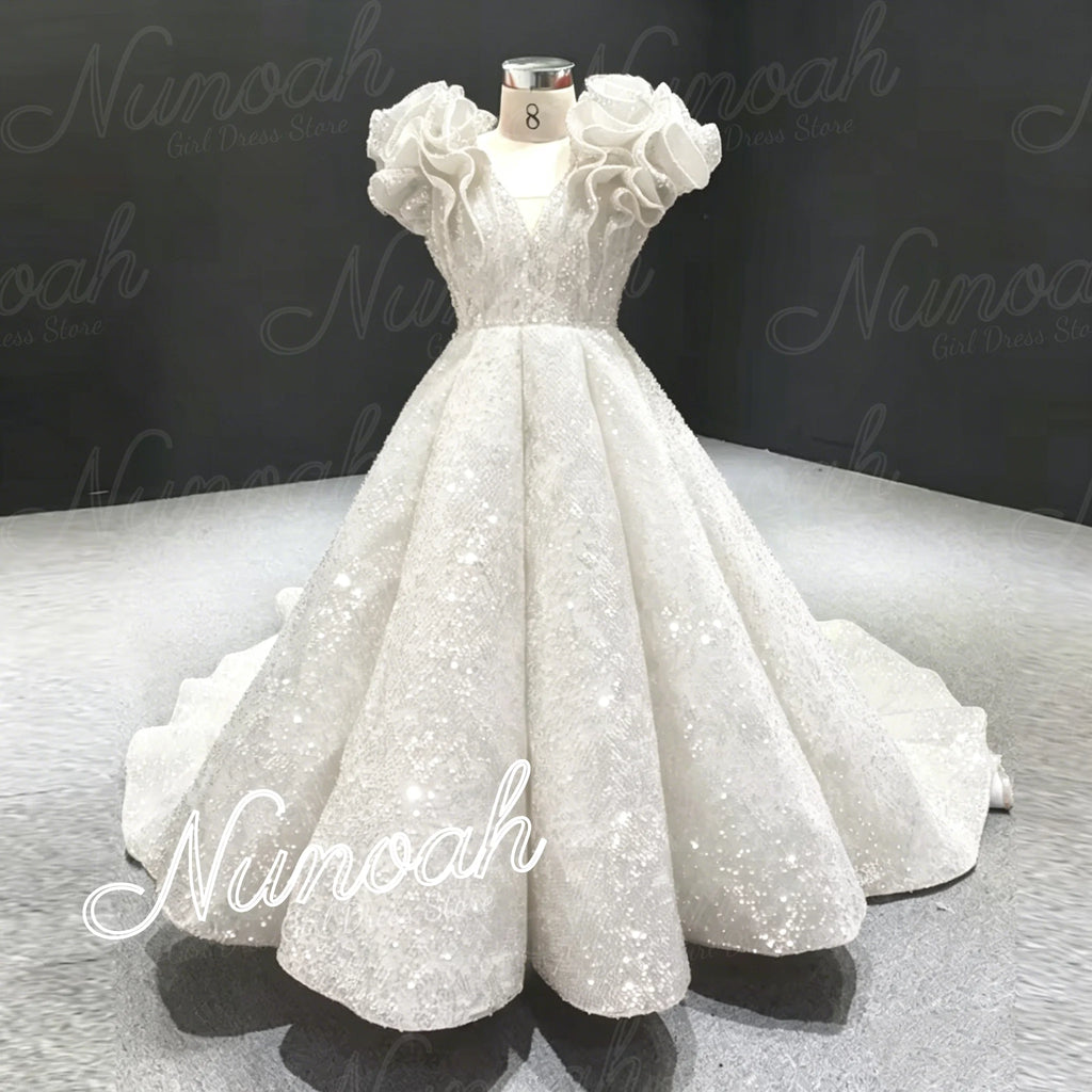 Shining Red Flower Girl Dresses for Wedding Sequins Ruffles Puffy Girl Kids Birthday Party First Holy Communion Gowns Customized